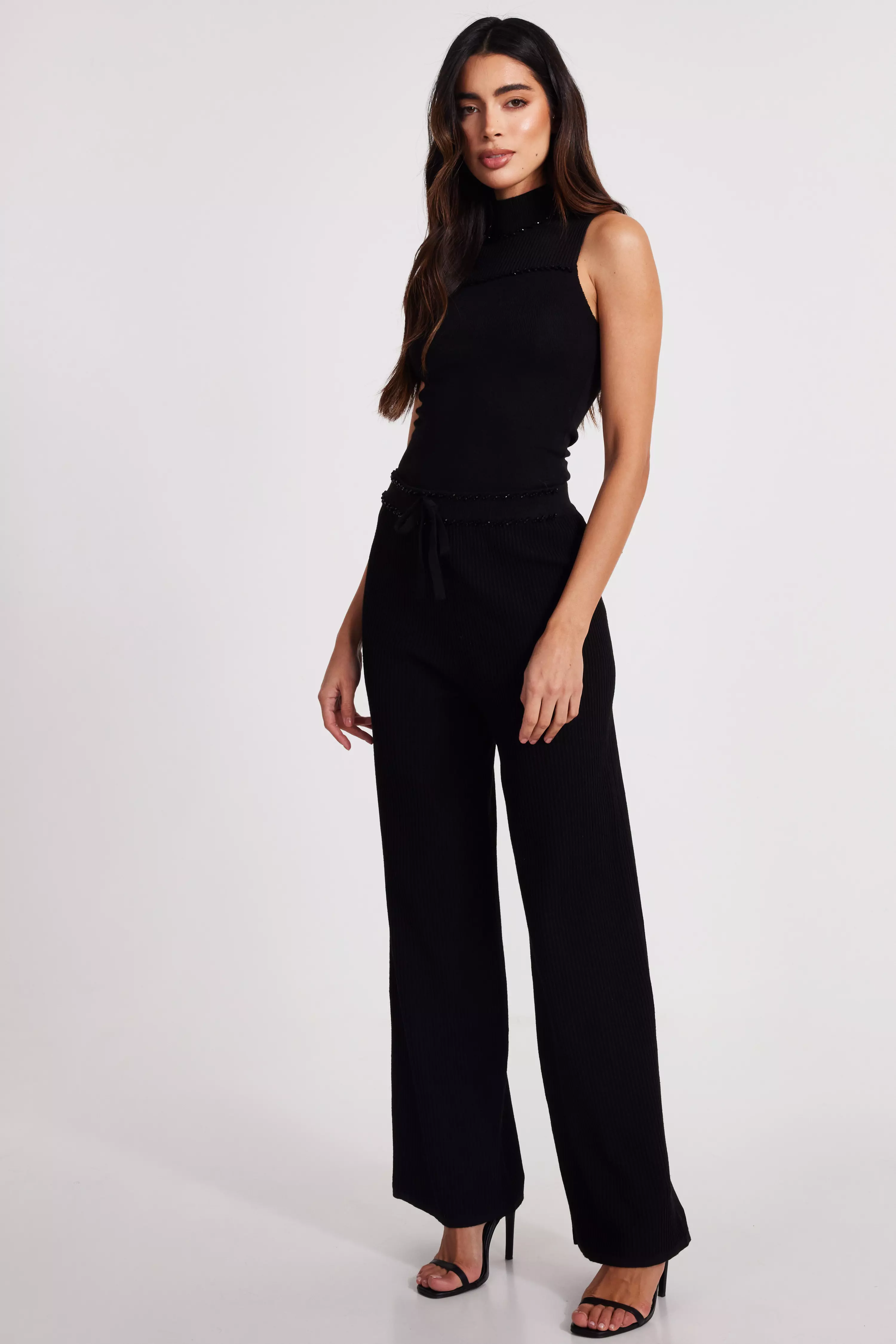 Black Knit Beaded Trousers