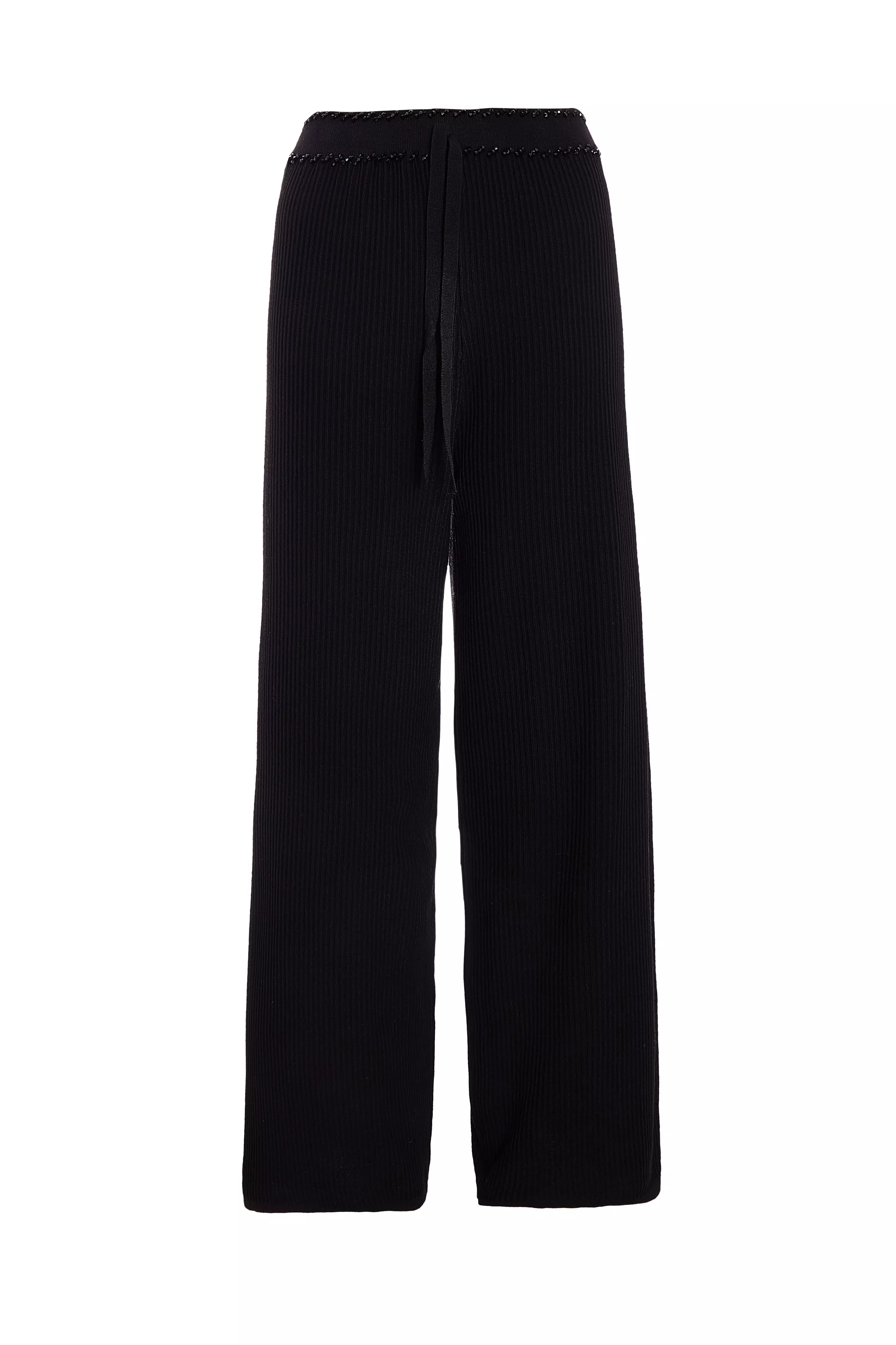 Black Knit Beaded Trousers