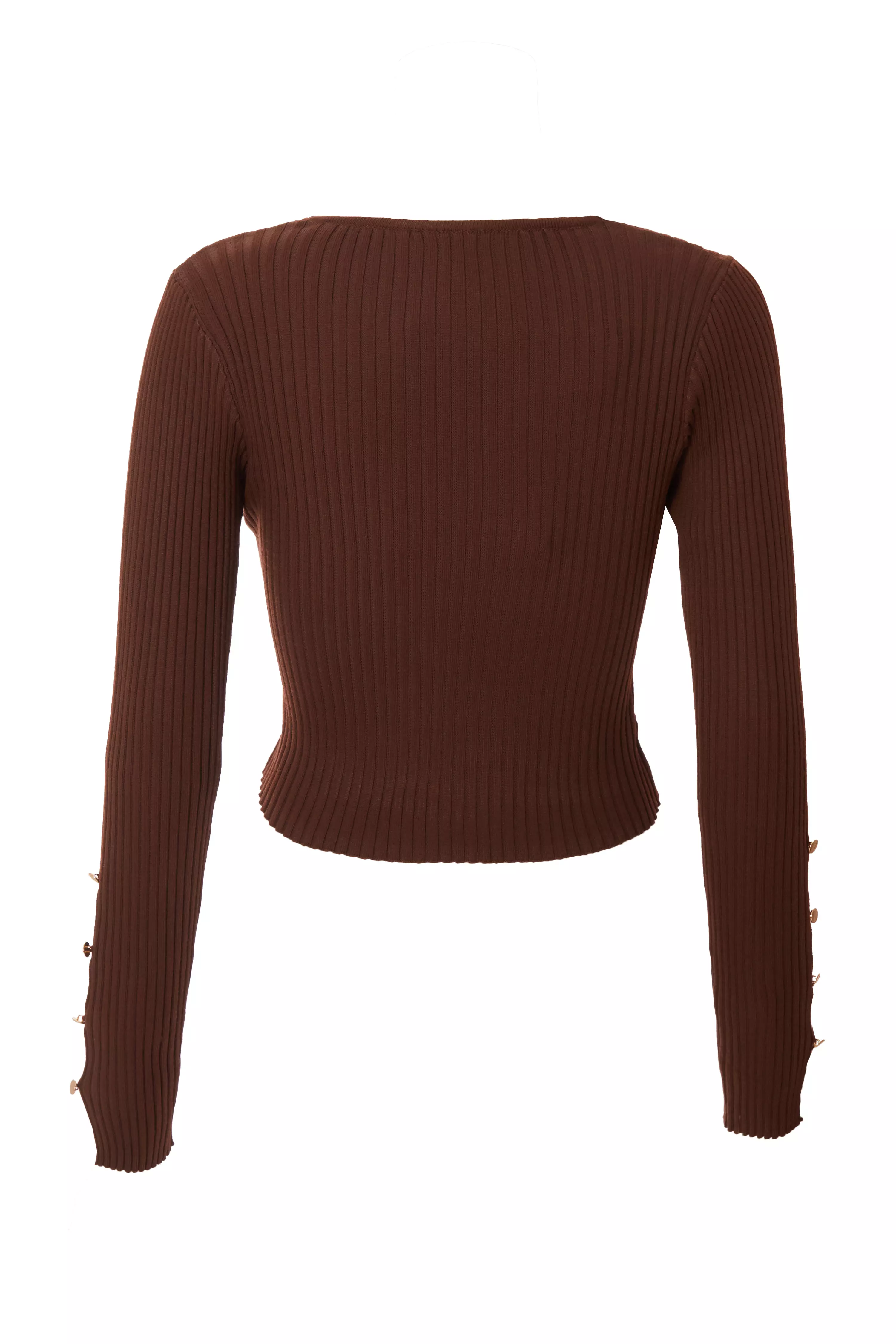 Brown Knit Crossover Cropped Jumper