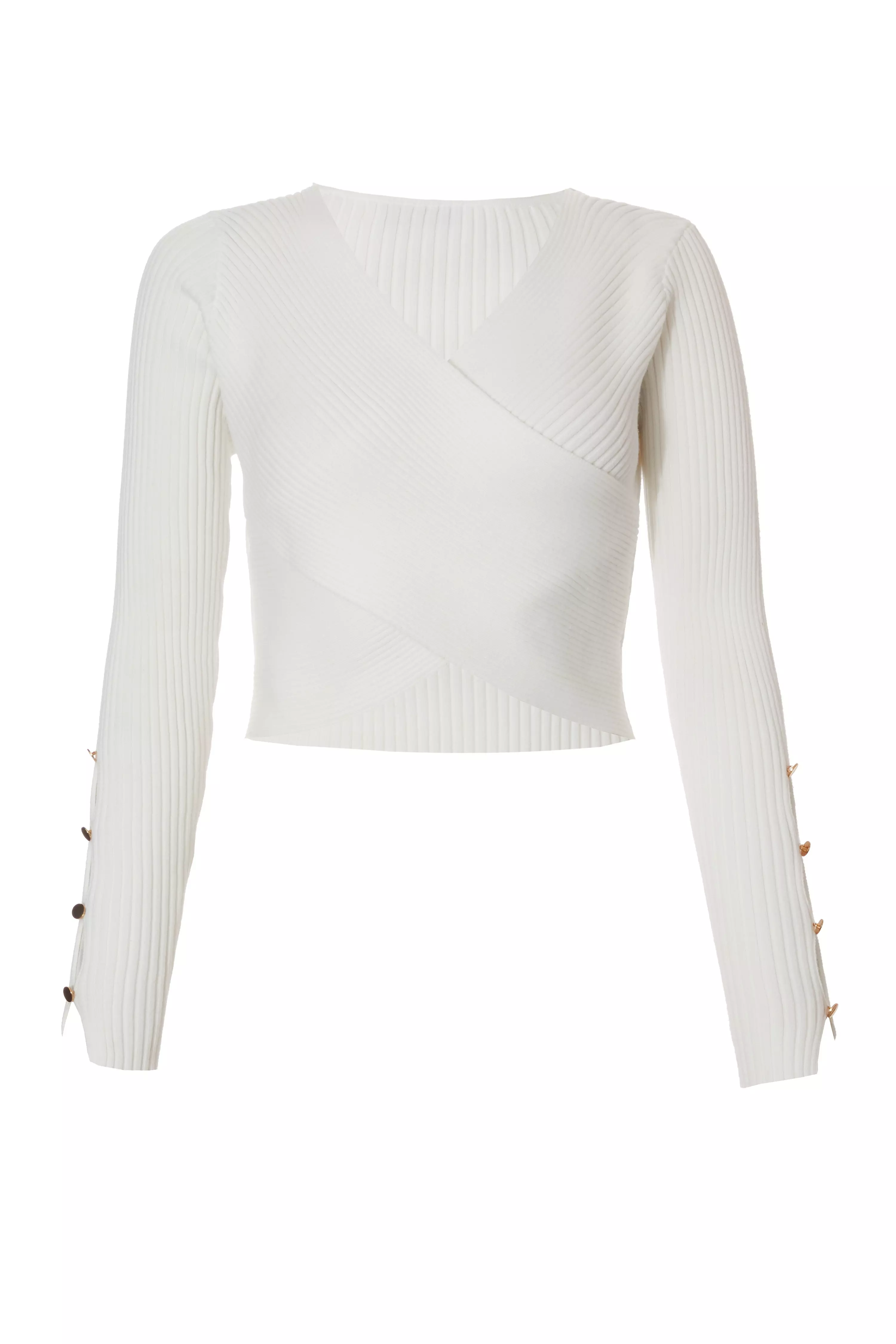 Cream Knit Crossover Cropped Jumper