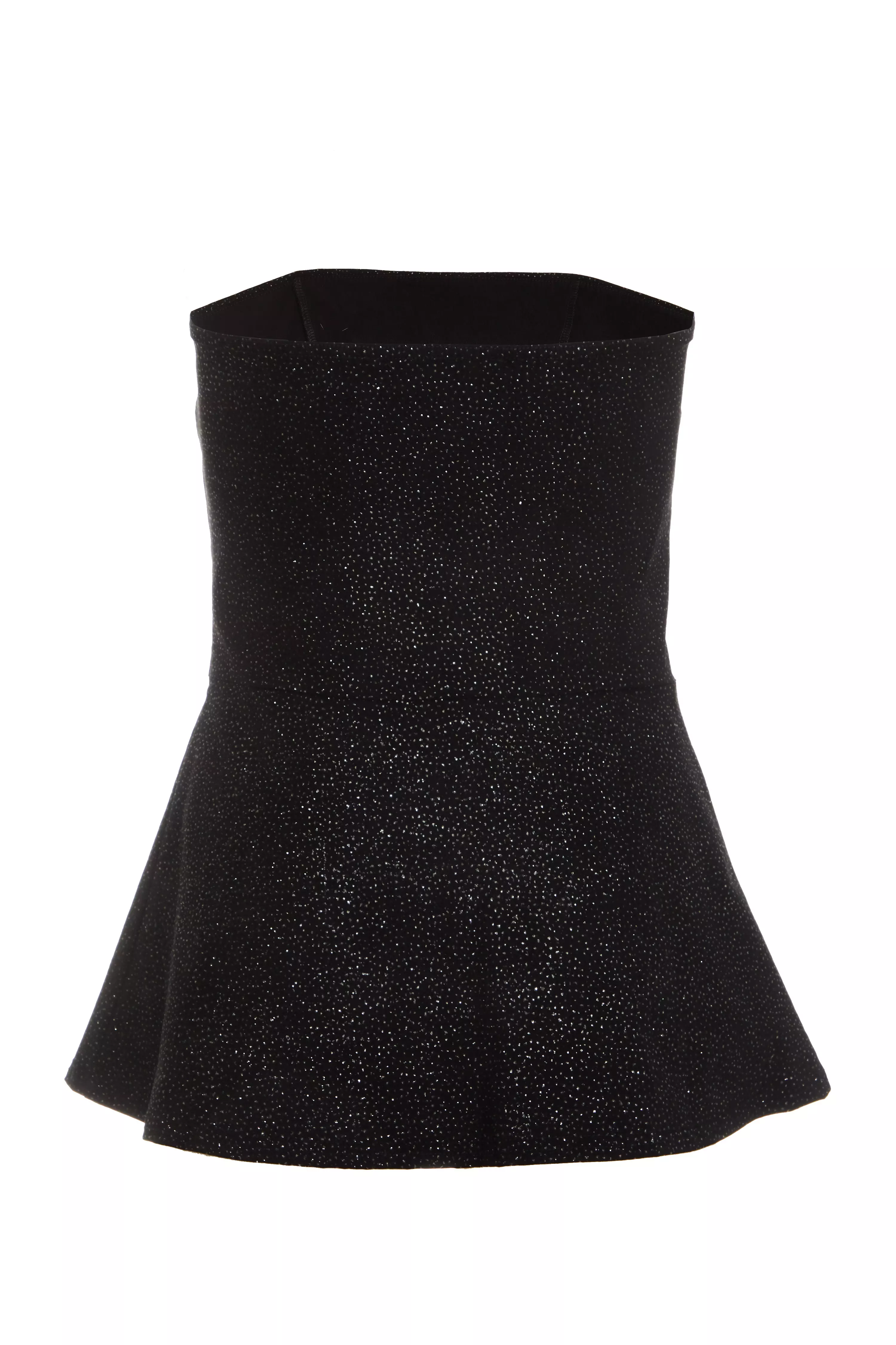 Black Glitter Strapless Peplum Top