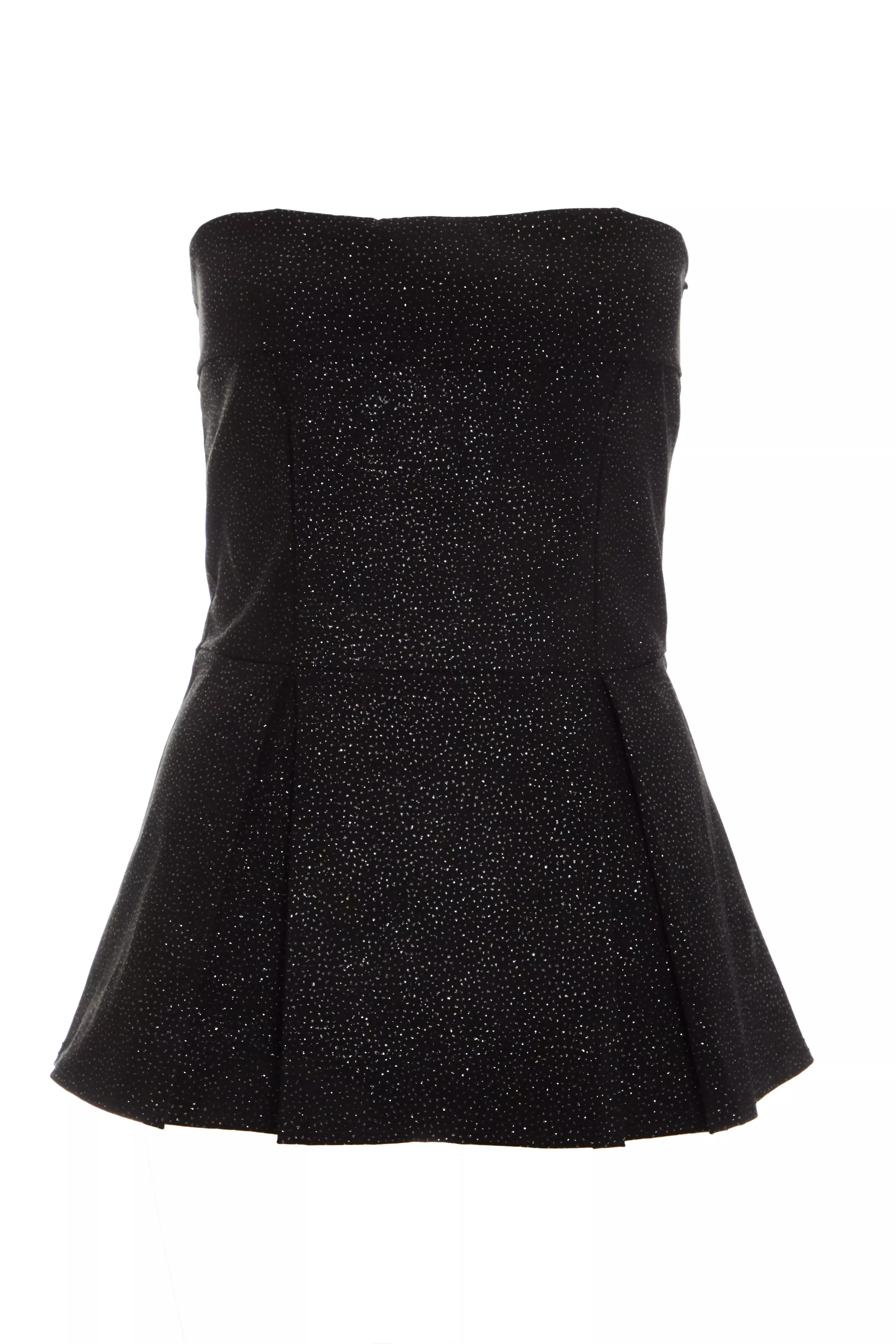 Black Glitter Strapless Peplum Top