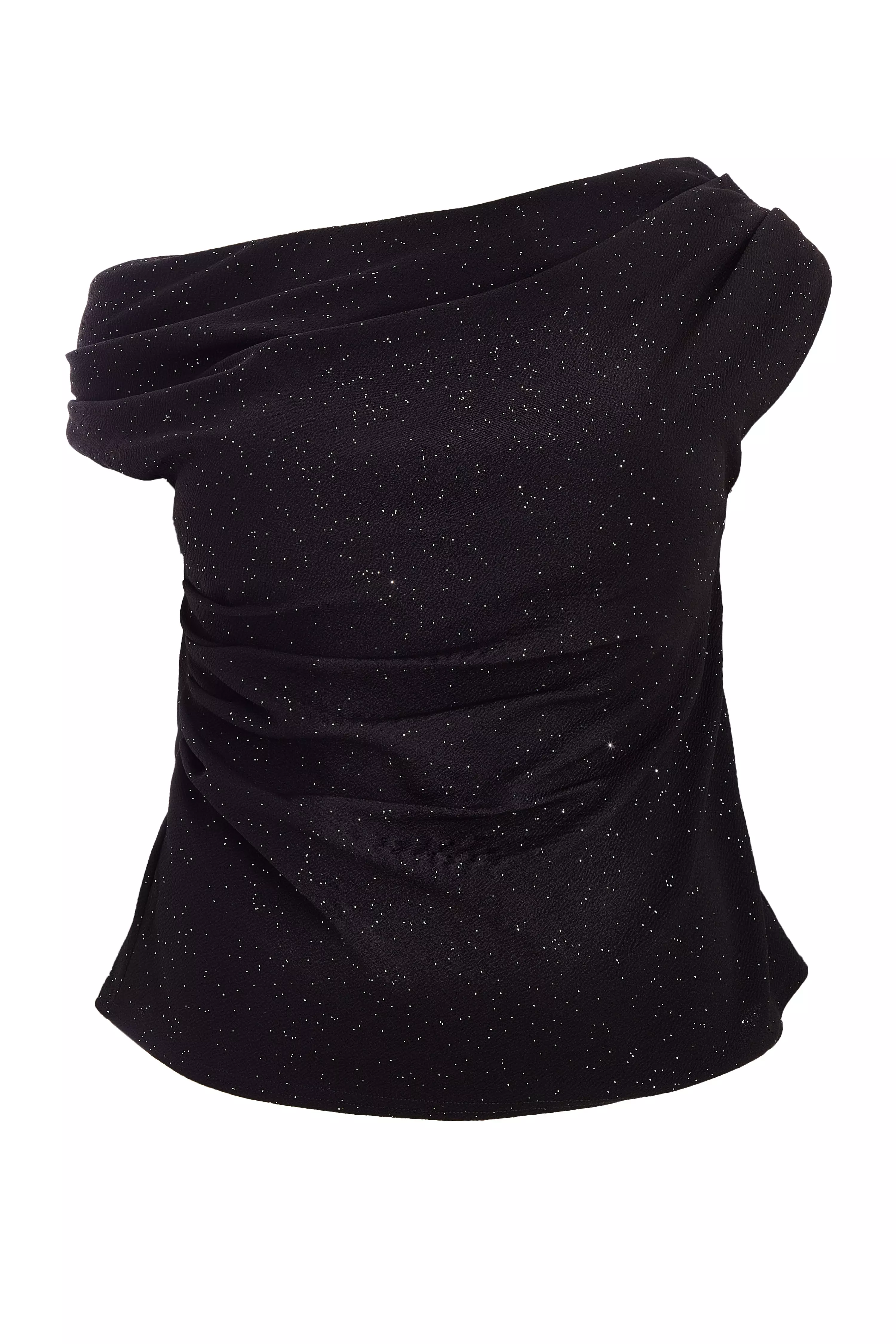 Curve Black Glitter Drape Neck Top