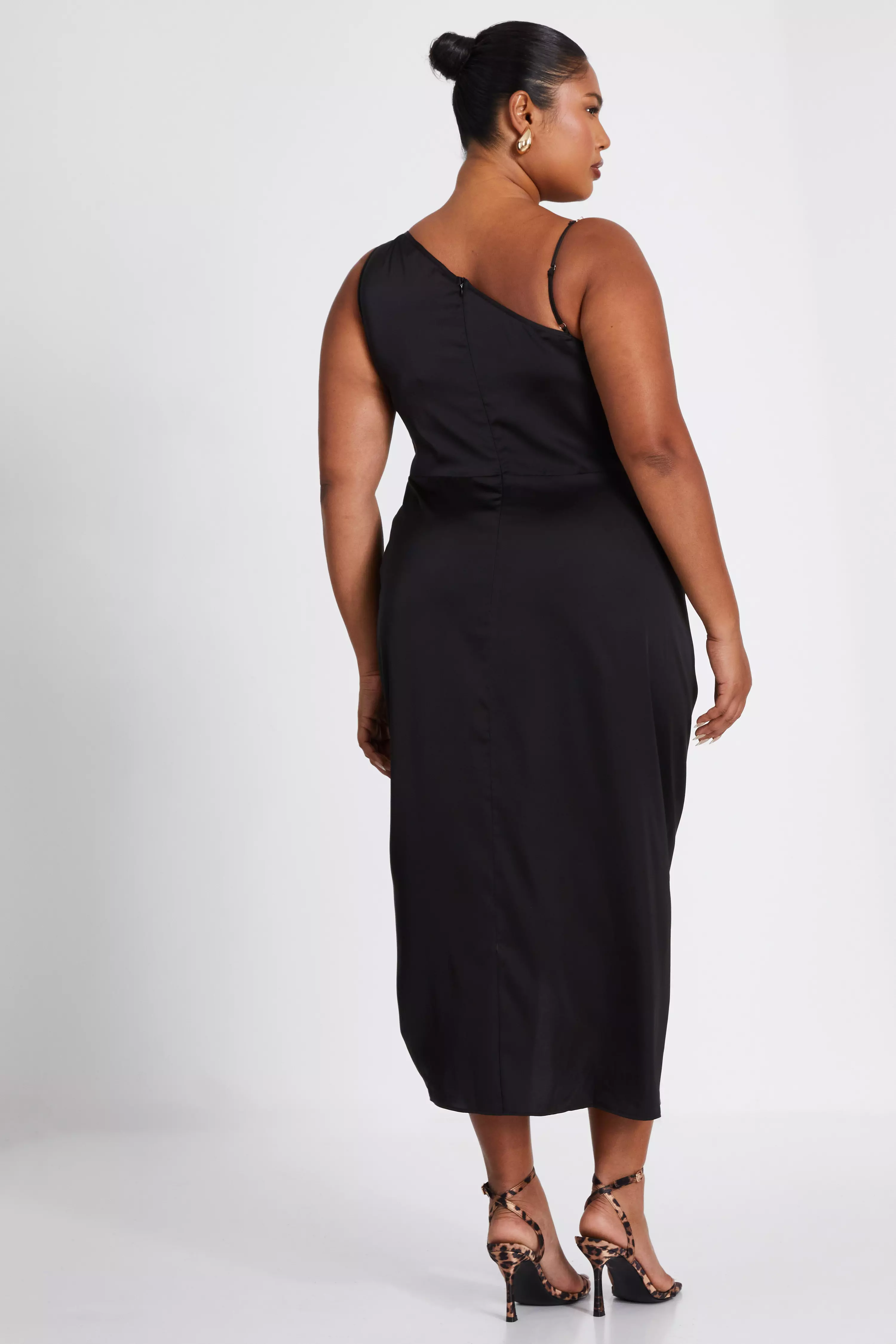 Curve Black Satin Midi Dress