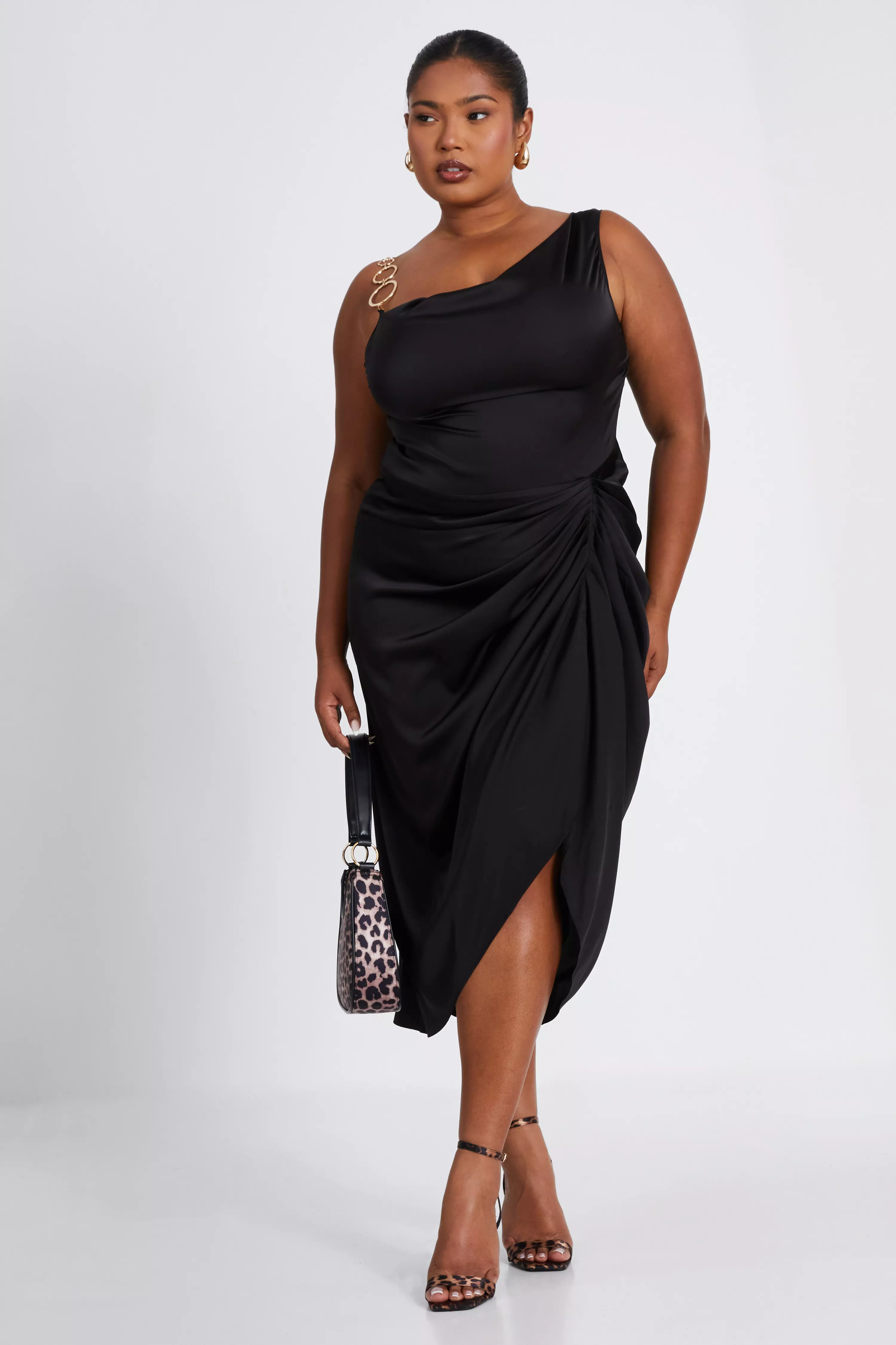 Curve Black Satin Midi Dress