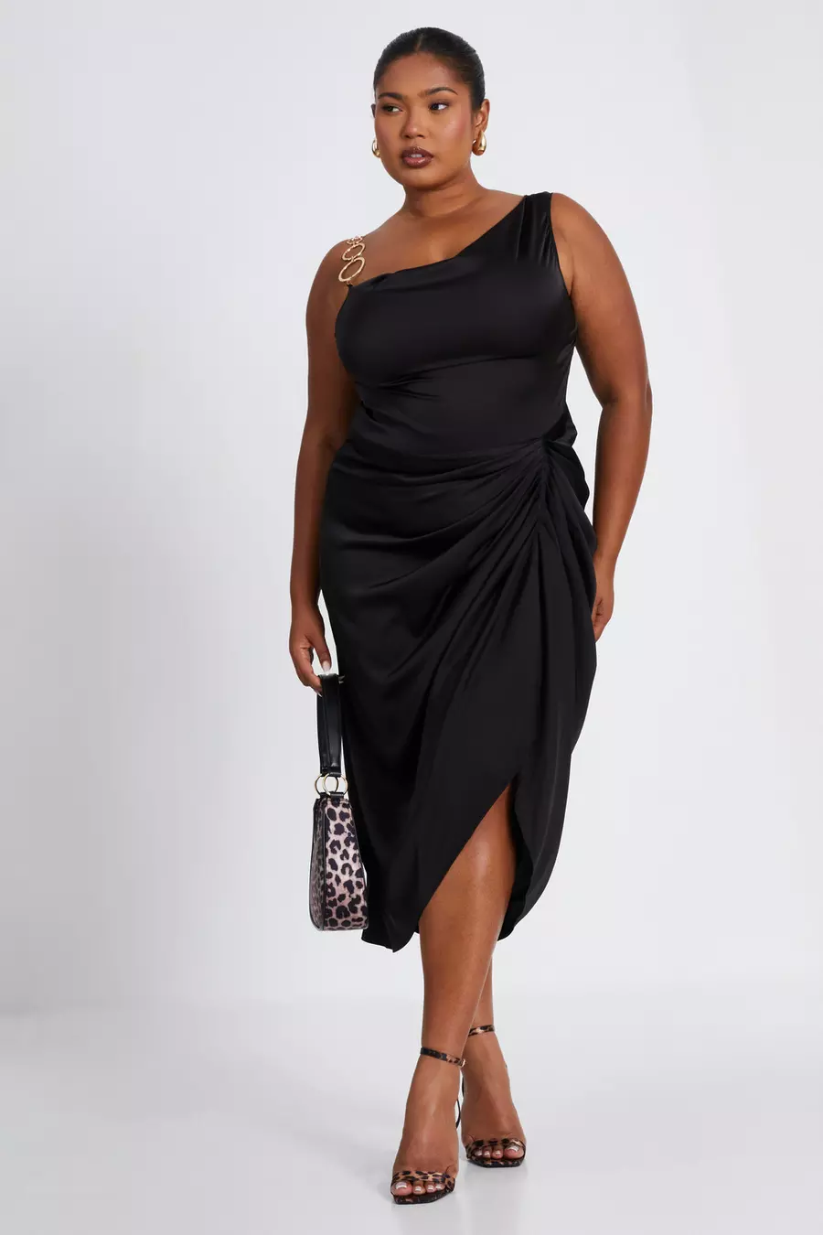 Curve Black Satin Midi Dress QUIZ Clothing