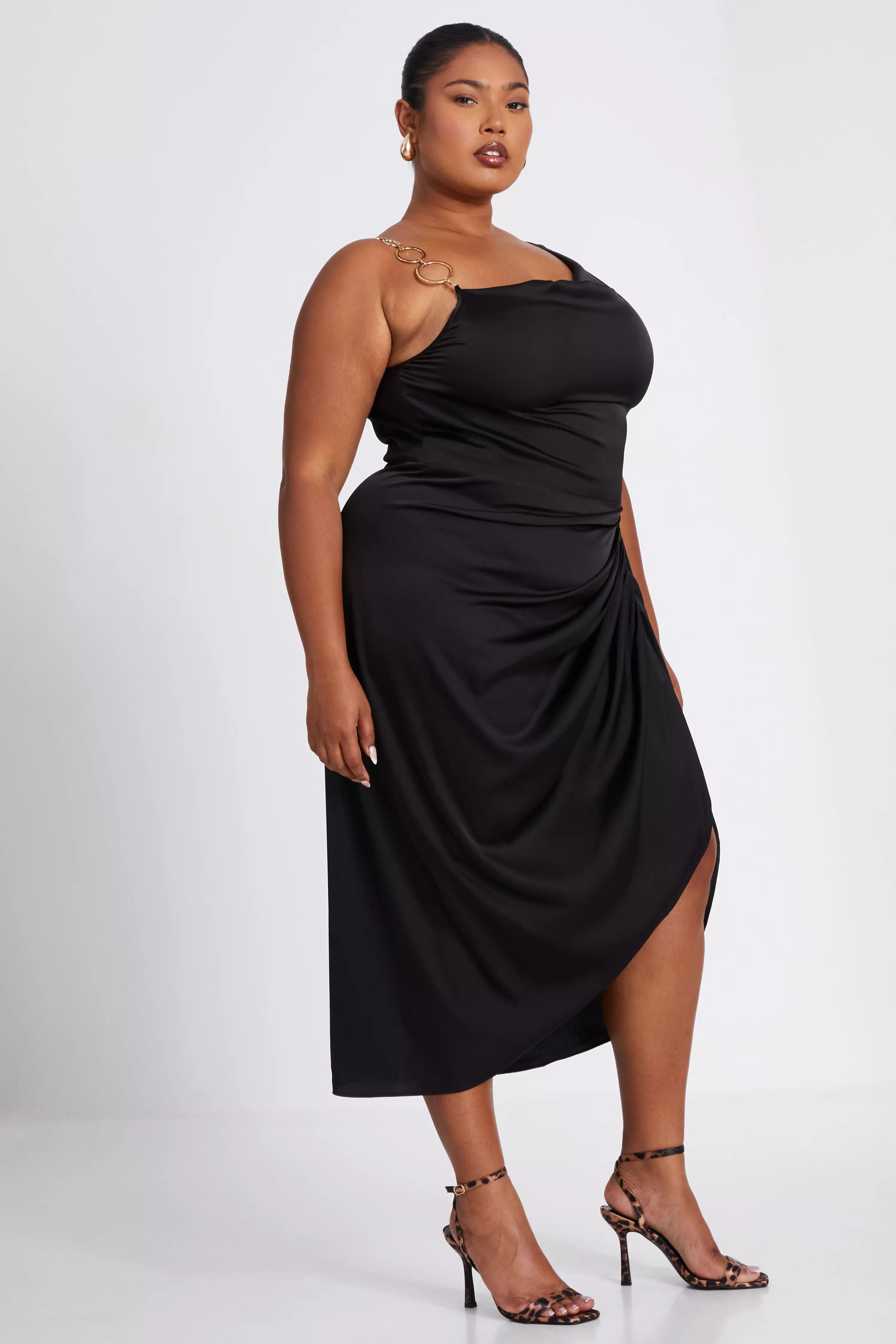 Curve Black Satin Midi Dress