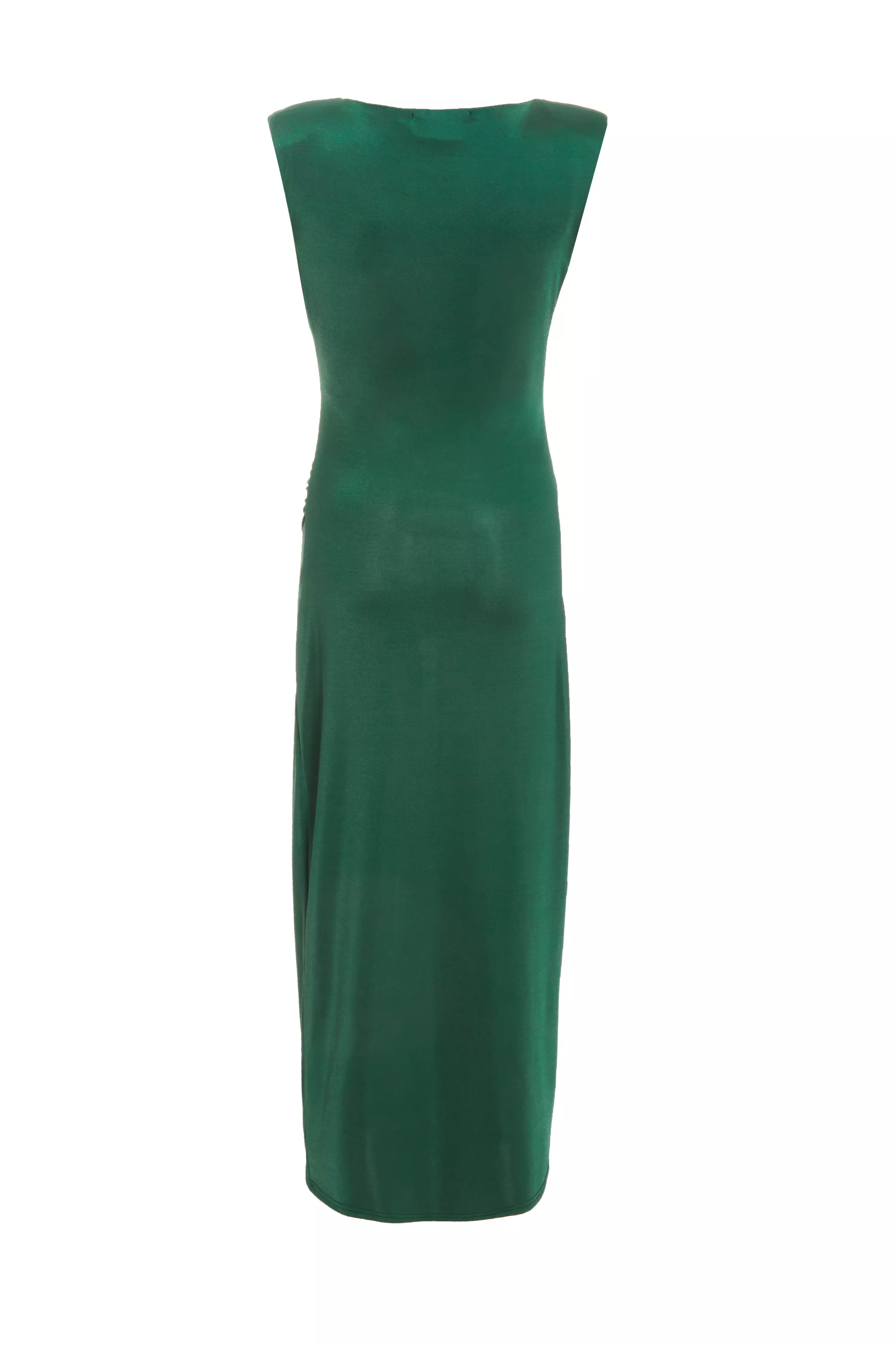 Bottle Green Shoulder Pad Midaxi Dress