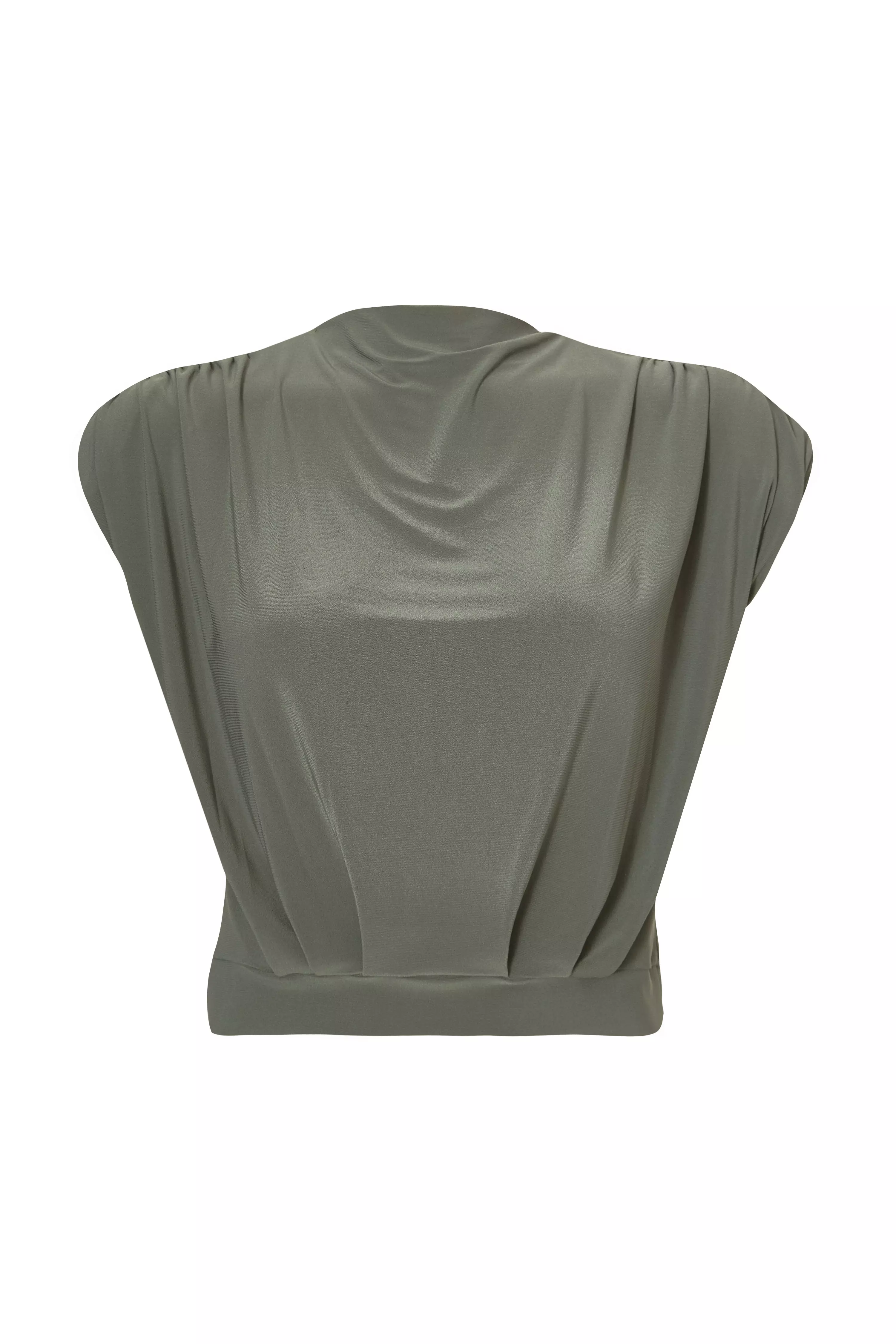 Khaki High Neck Crop Top