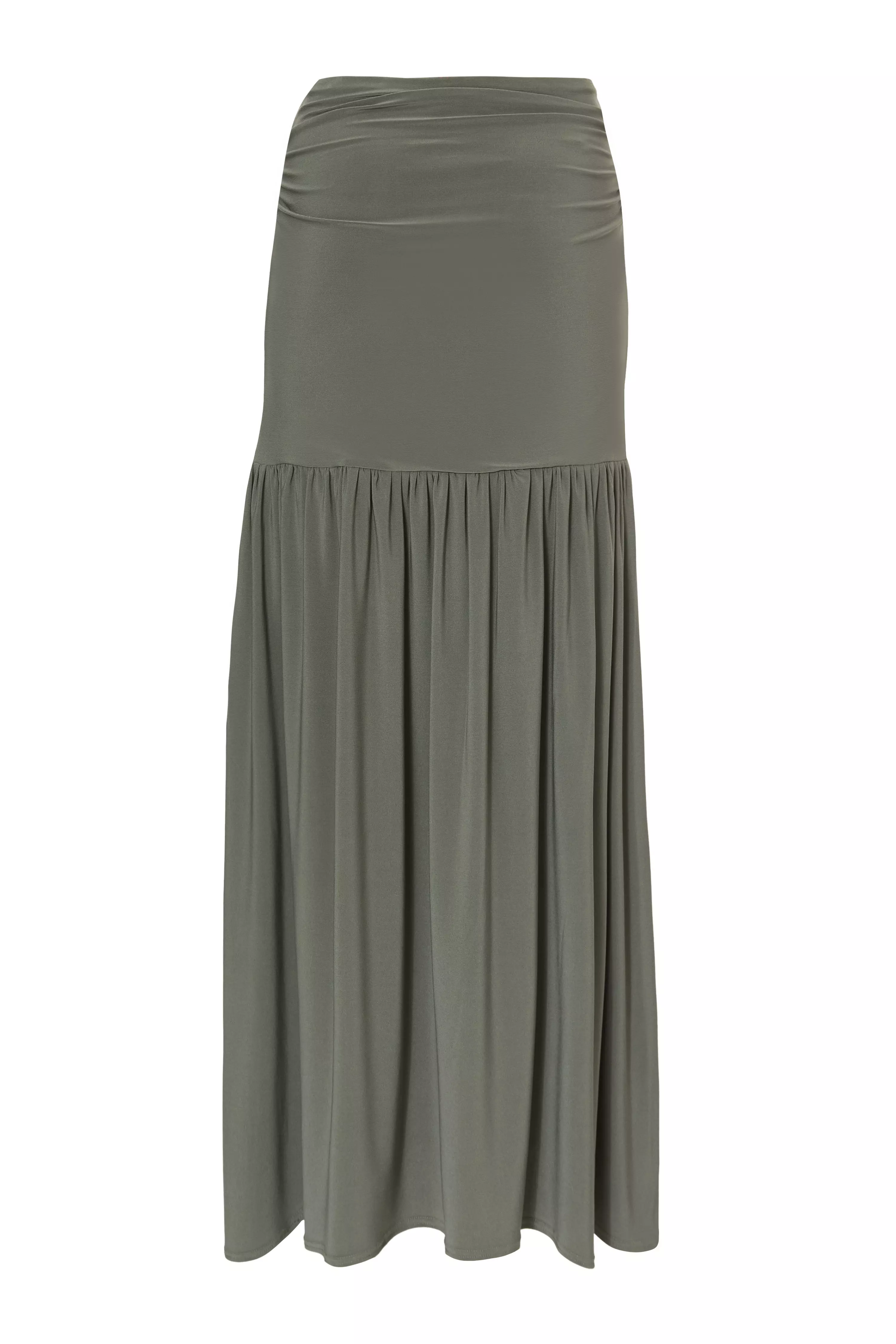 Khaki Drop Waist Midaxi Skirt