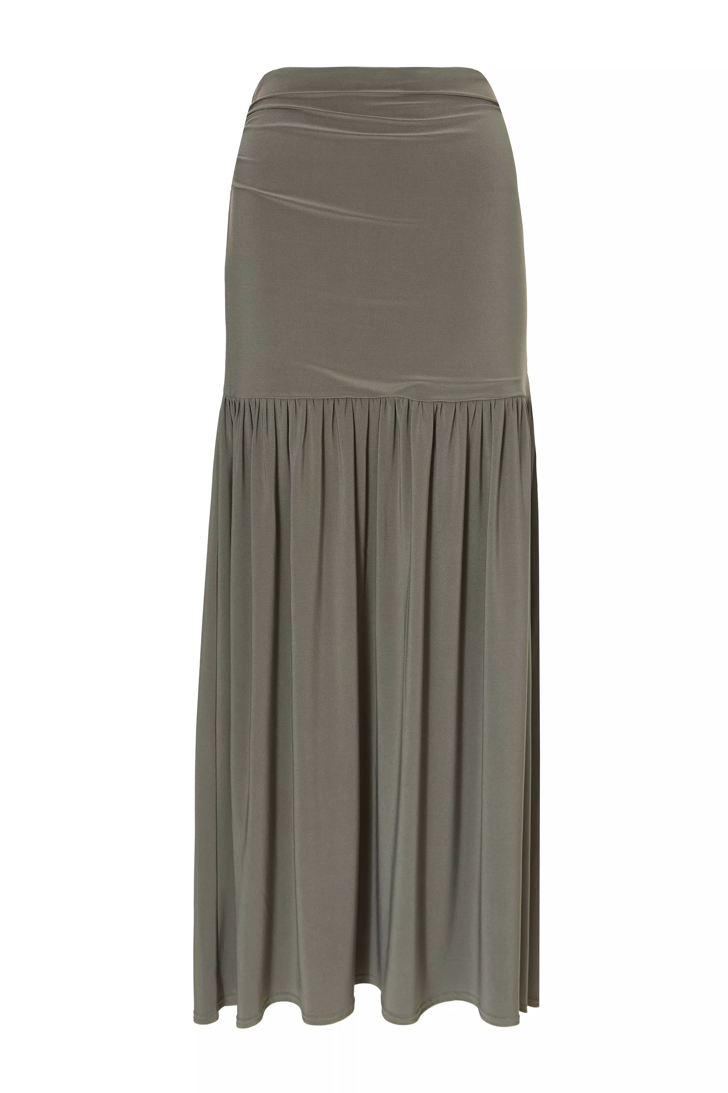 Khaki Drop Waist Midaxi Skirt