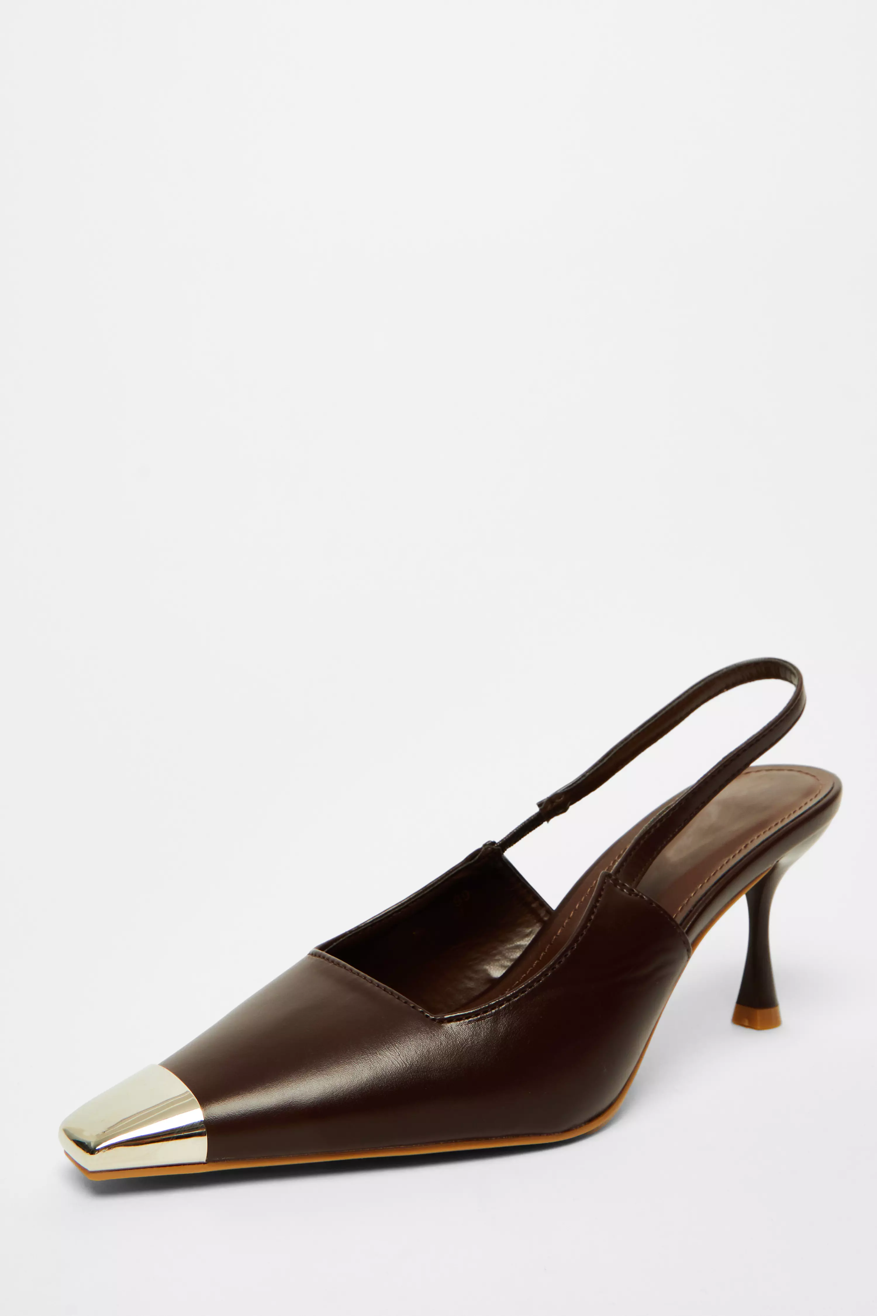 Brown Faux Leather Court Heel