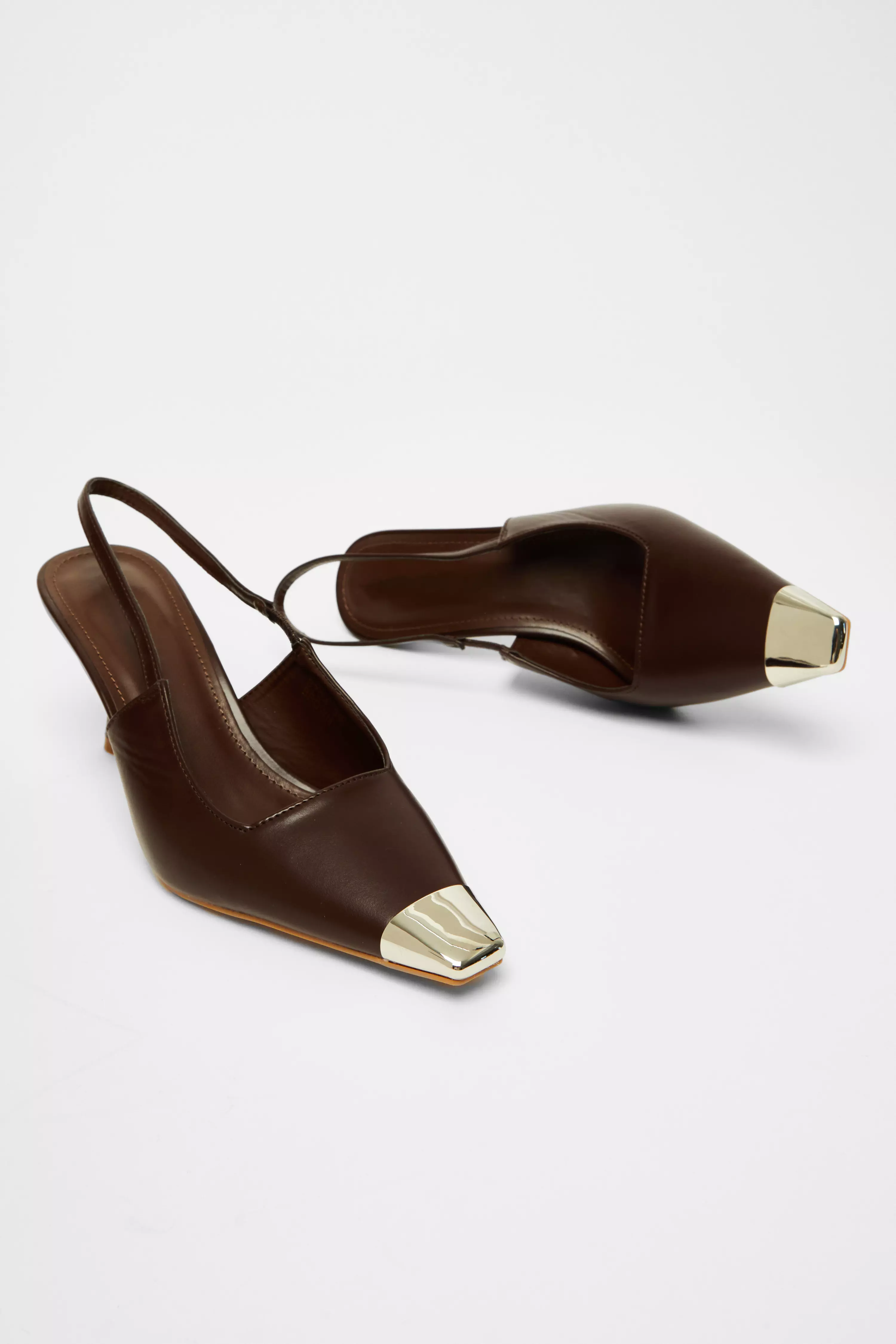 Brown Faux Leather Court Heel