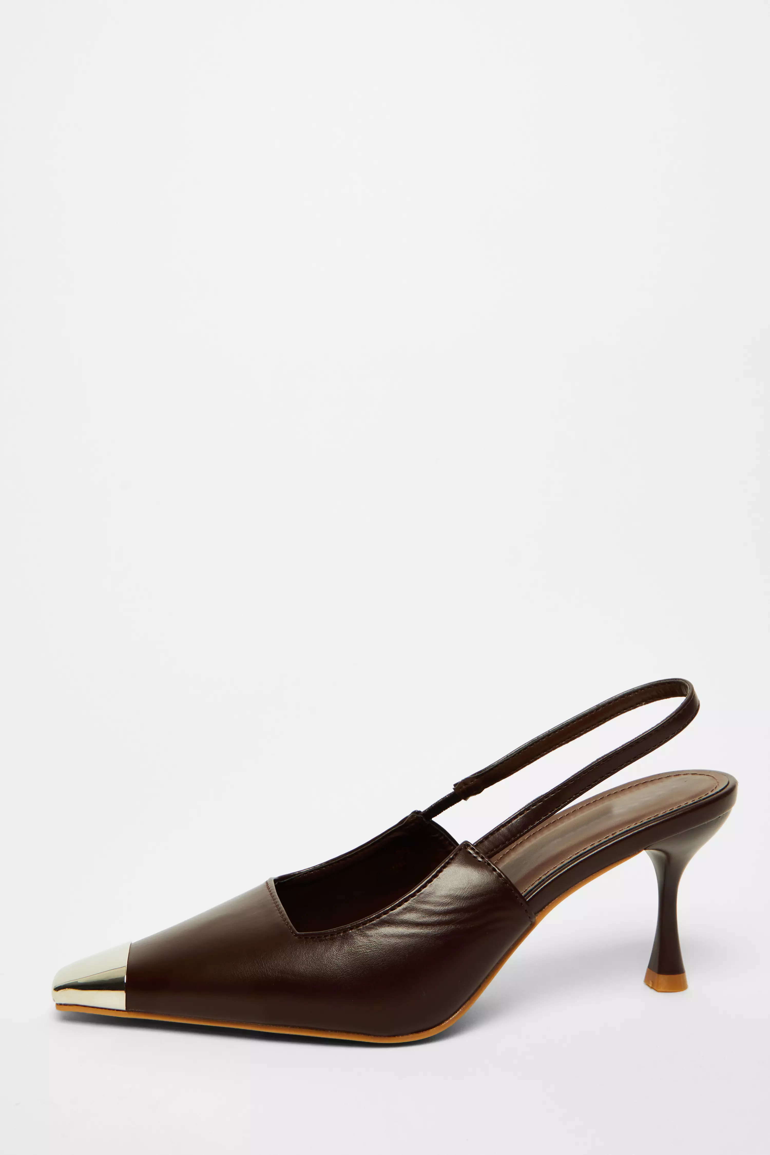 Brown Faux Leather Court Heel