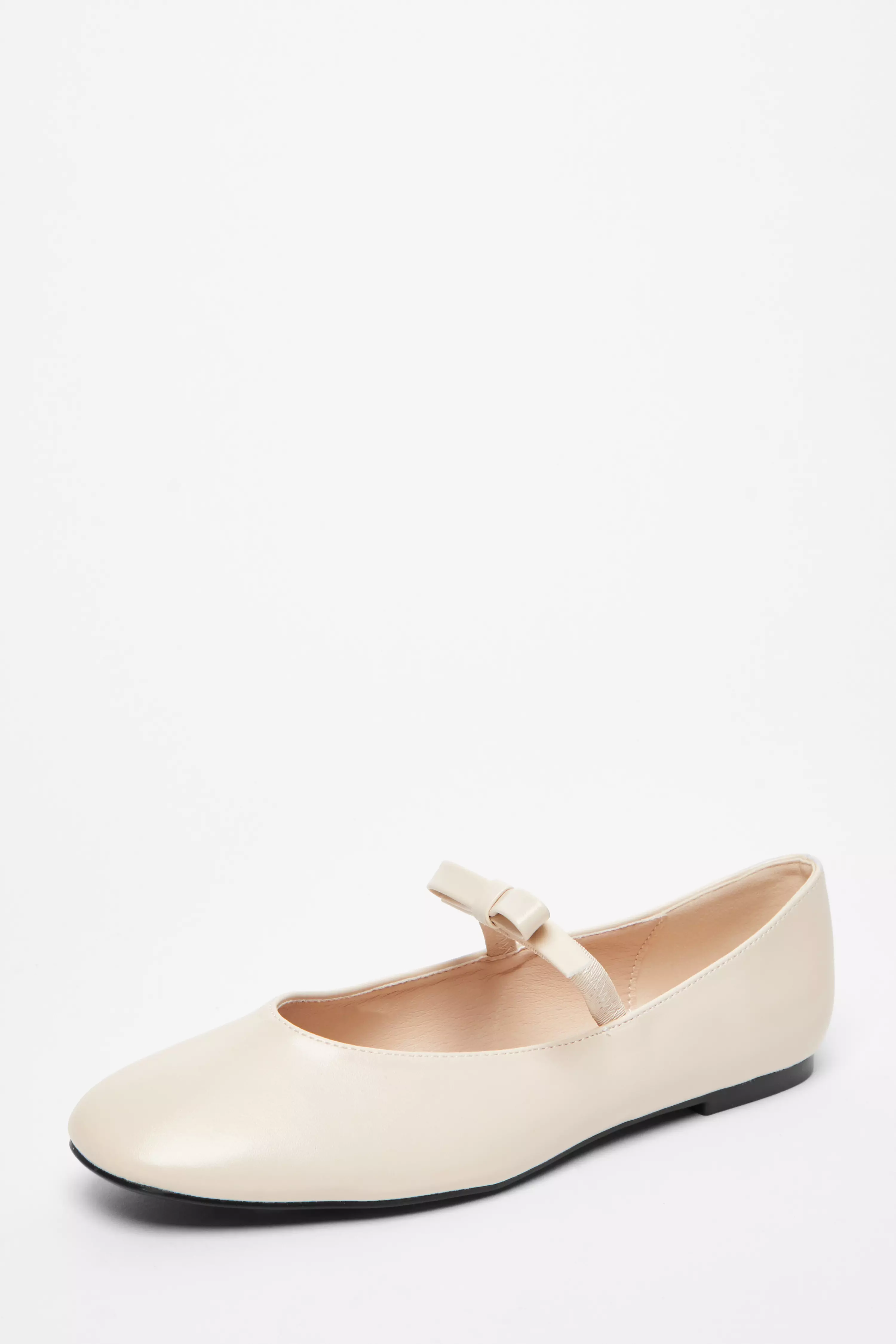 Beige Faux Leather Patent Bow Pumps