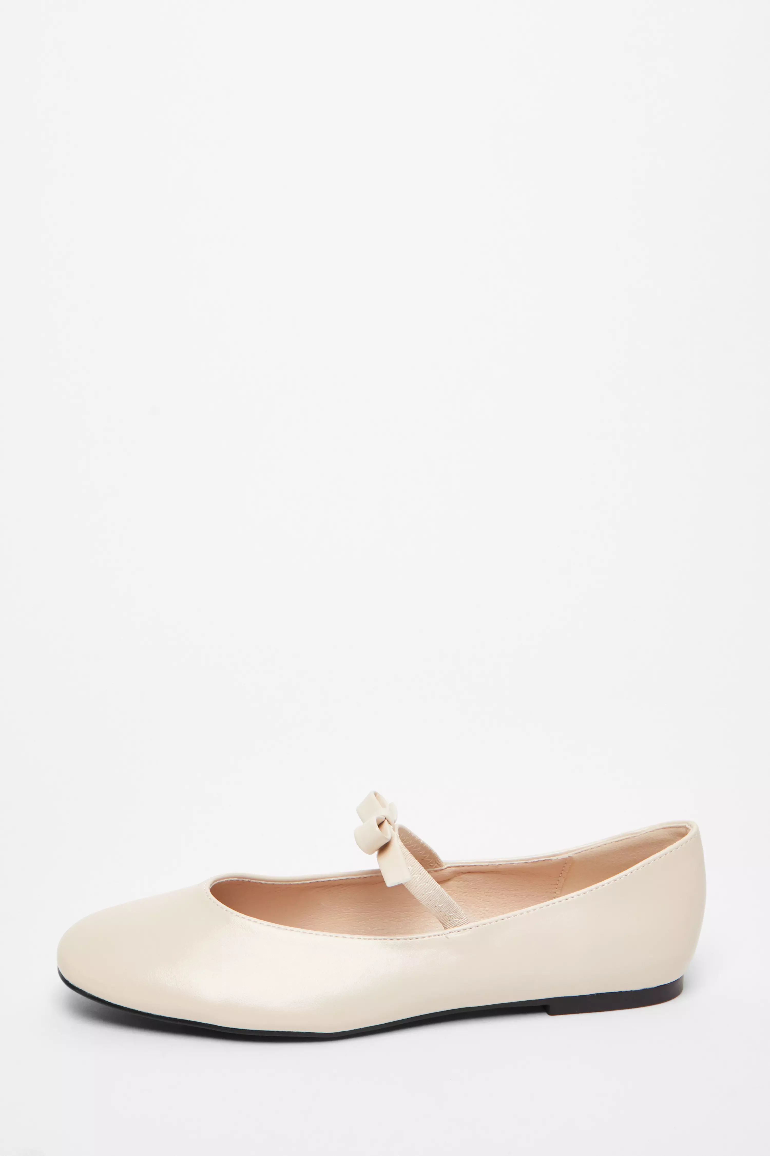 Beige Faux Leather Patent Bow Pumps