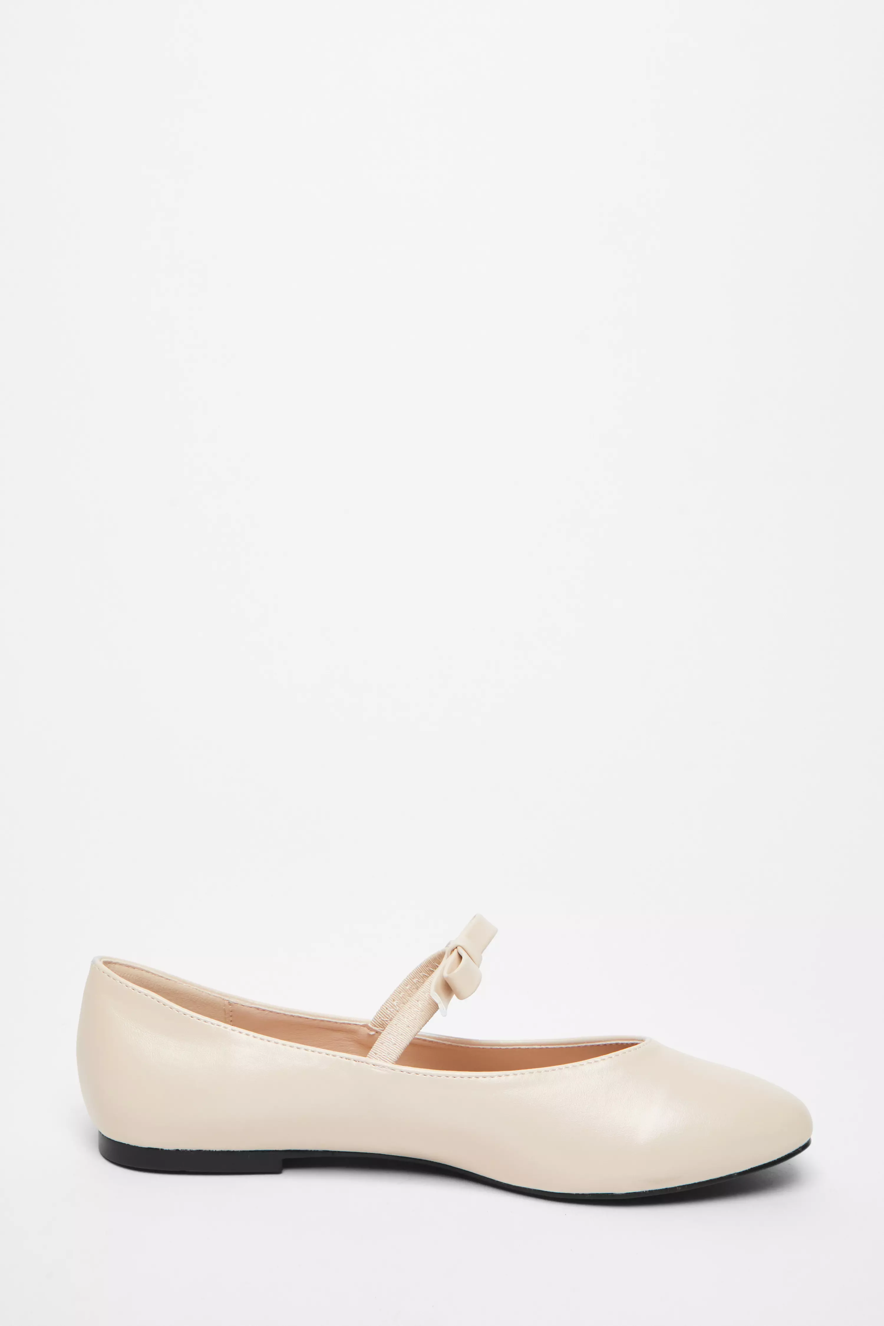 Beige Faux Leather Patent Bow Pumps