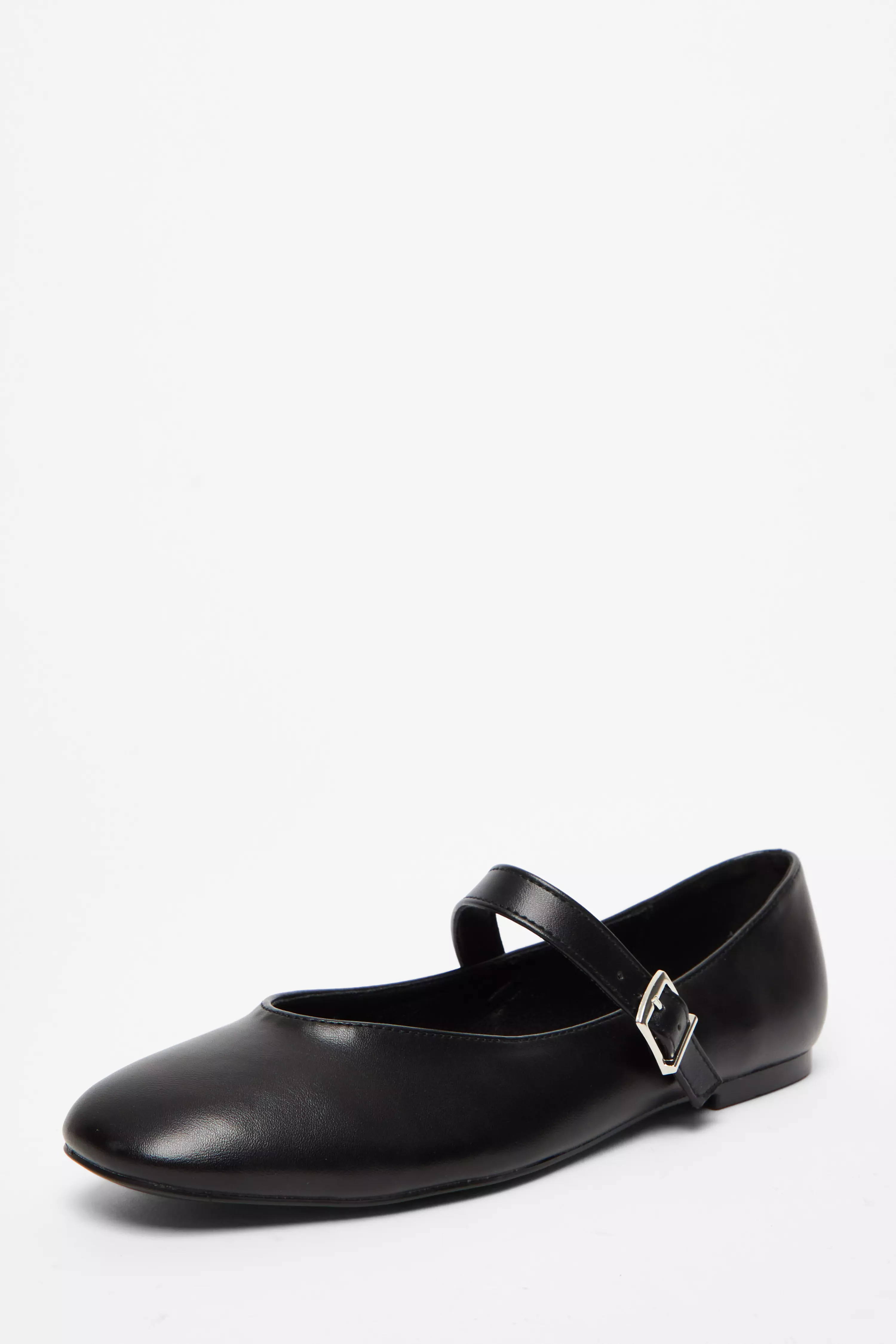 Black Faux Leather Buckle Pumps