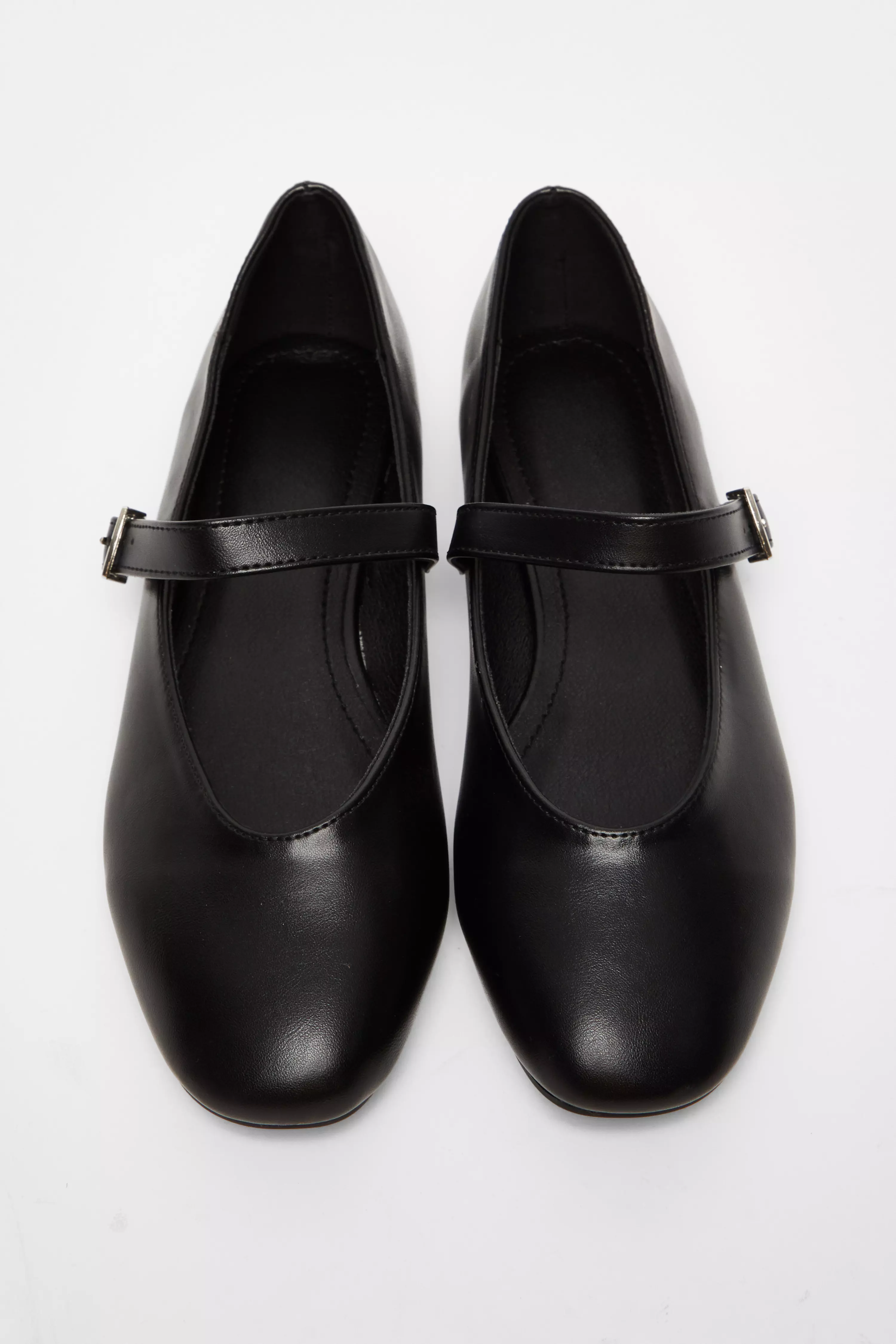 Black Faux Leather Buckle Pumps