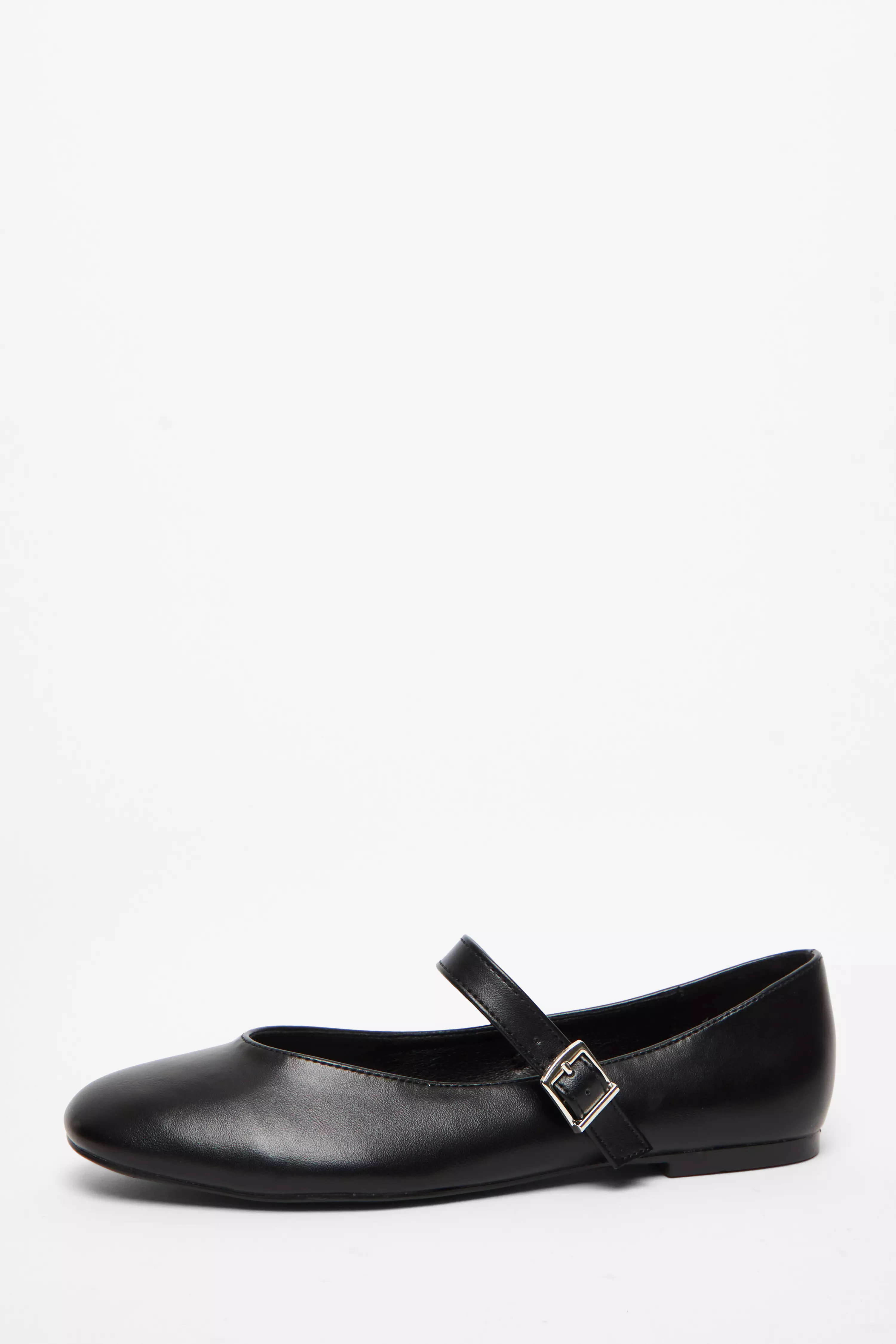 Black Faux Leather Buckle Pumps