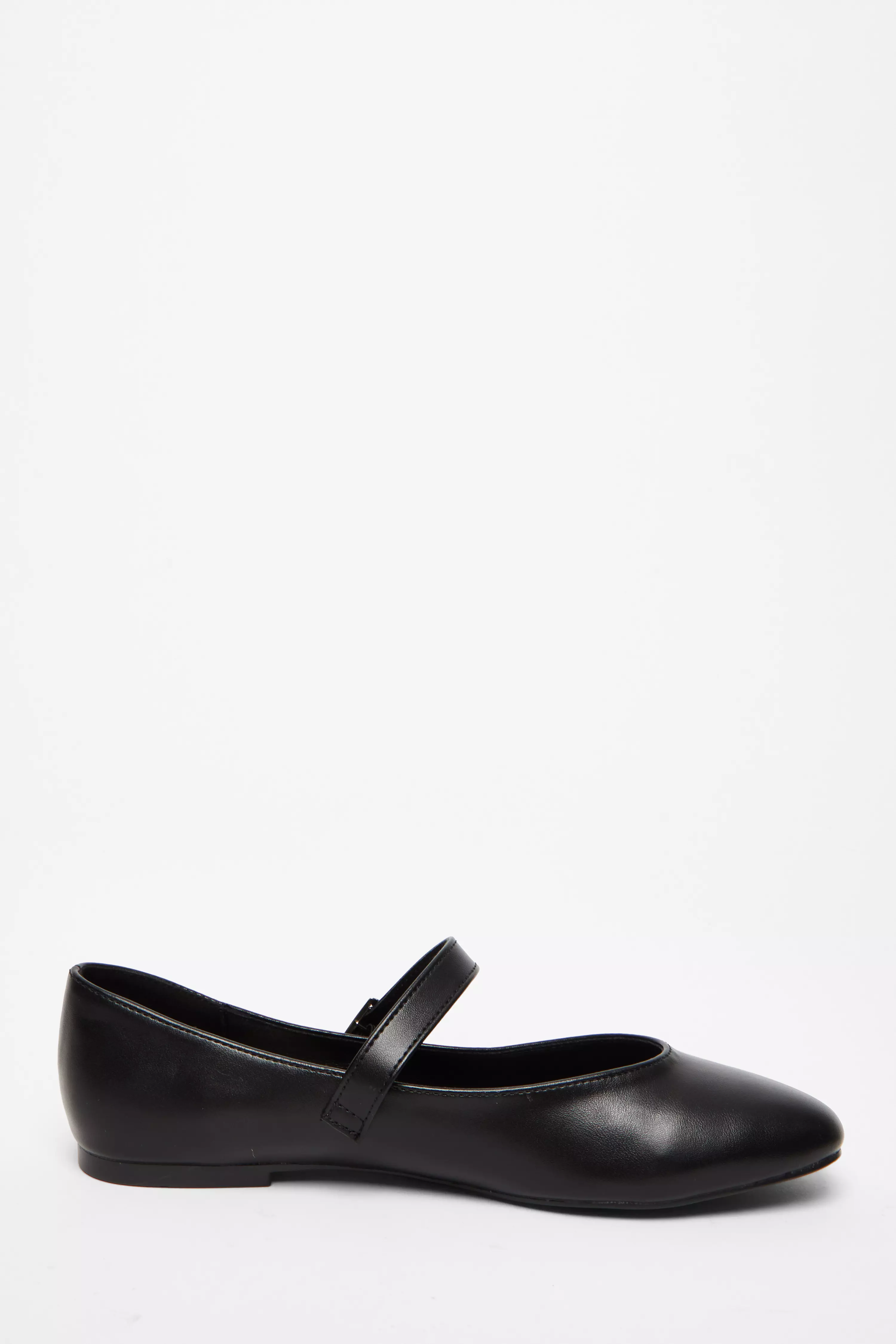 Black Faux Leather Buckle Pumps