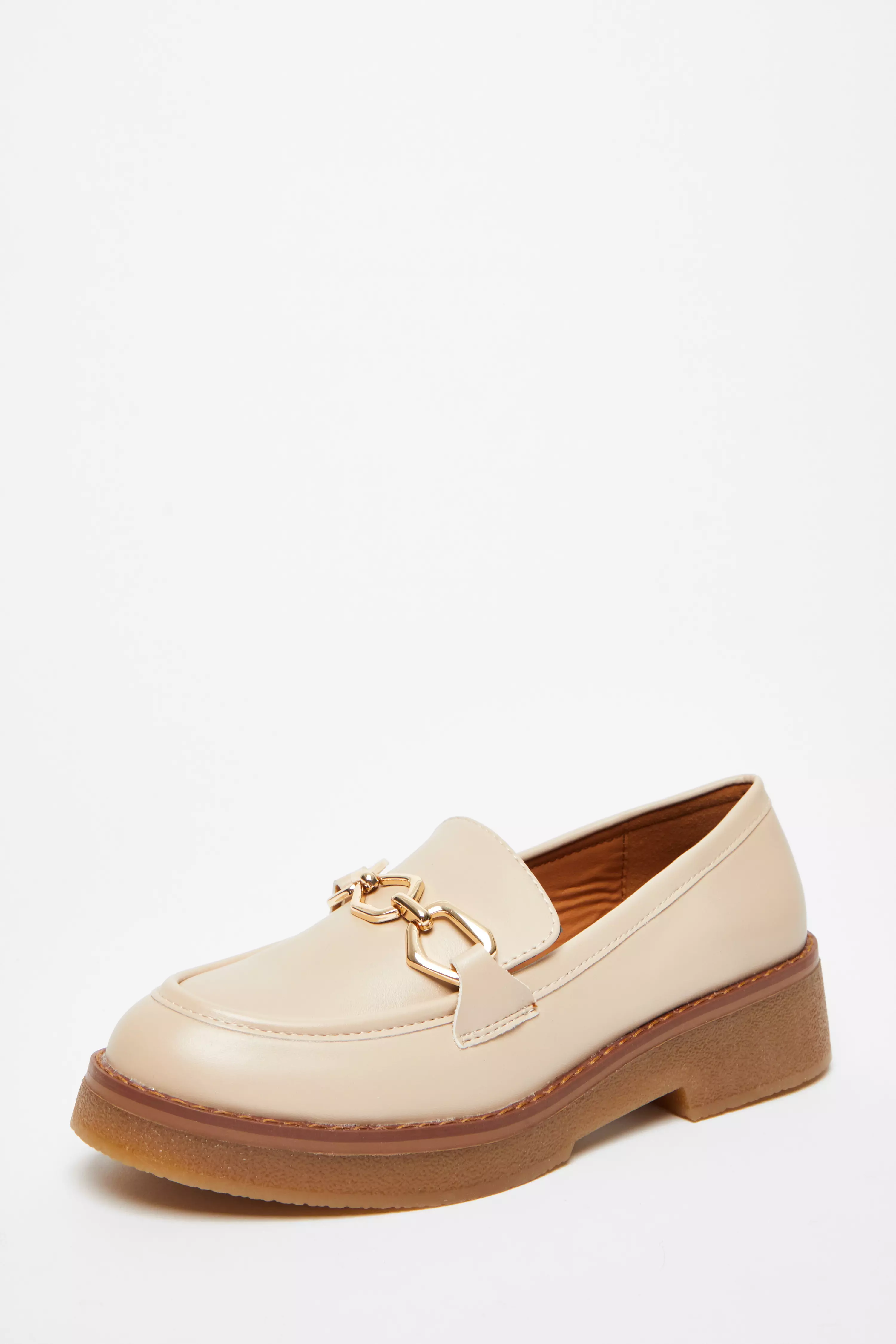 Beige Chunky Patent Loafers