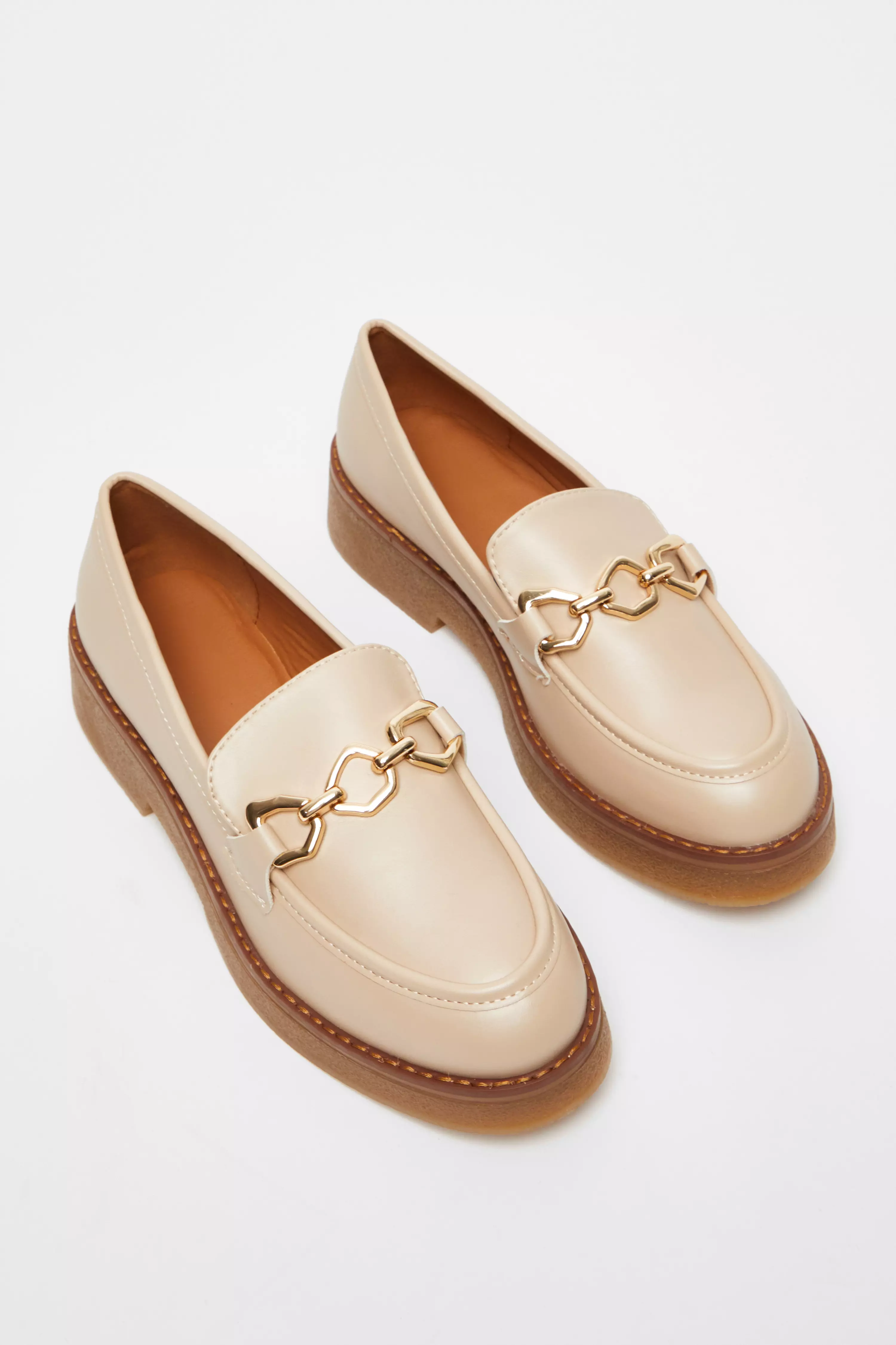 Beige Chunky Patent Loafers