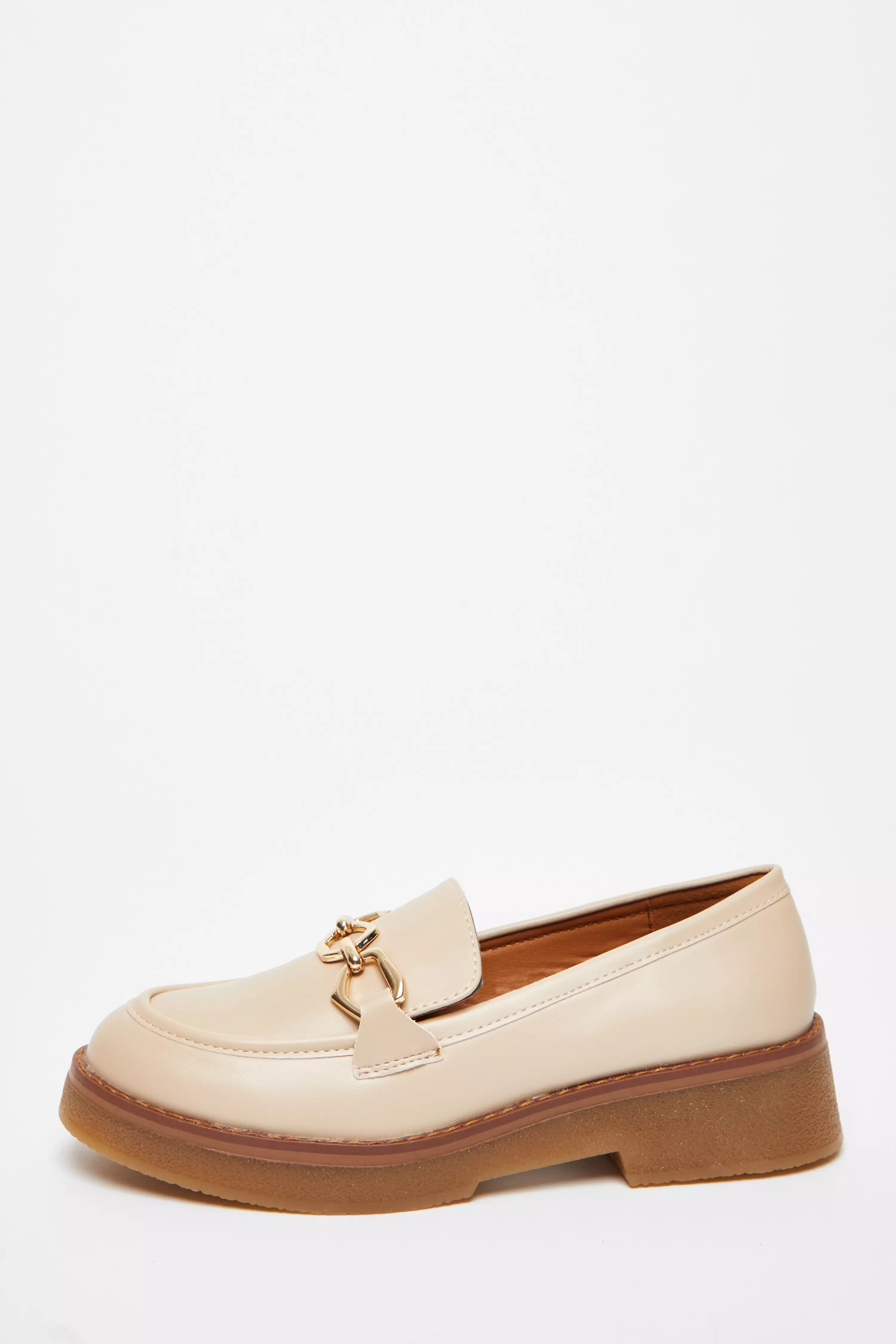 Beige Chunky Patent Loafers