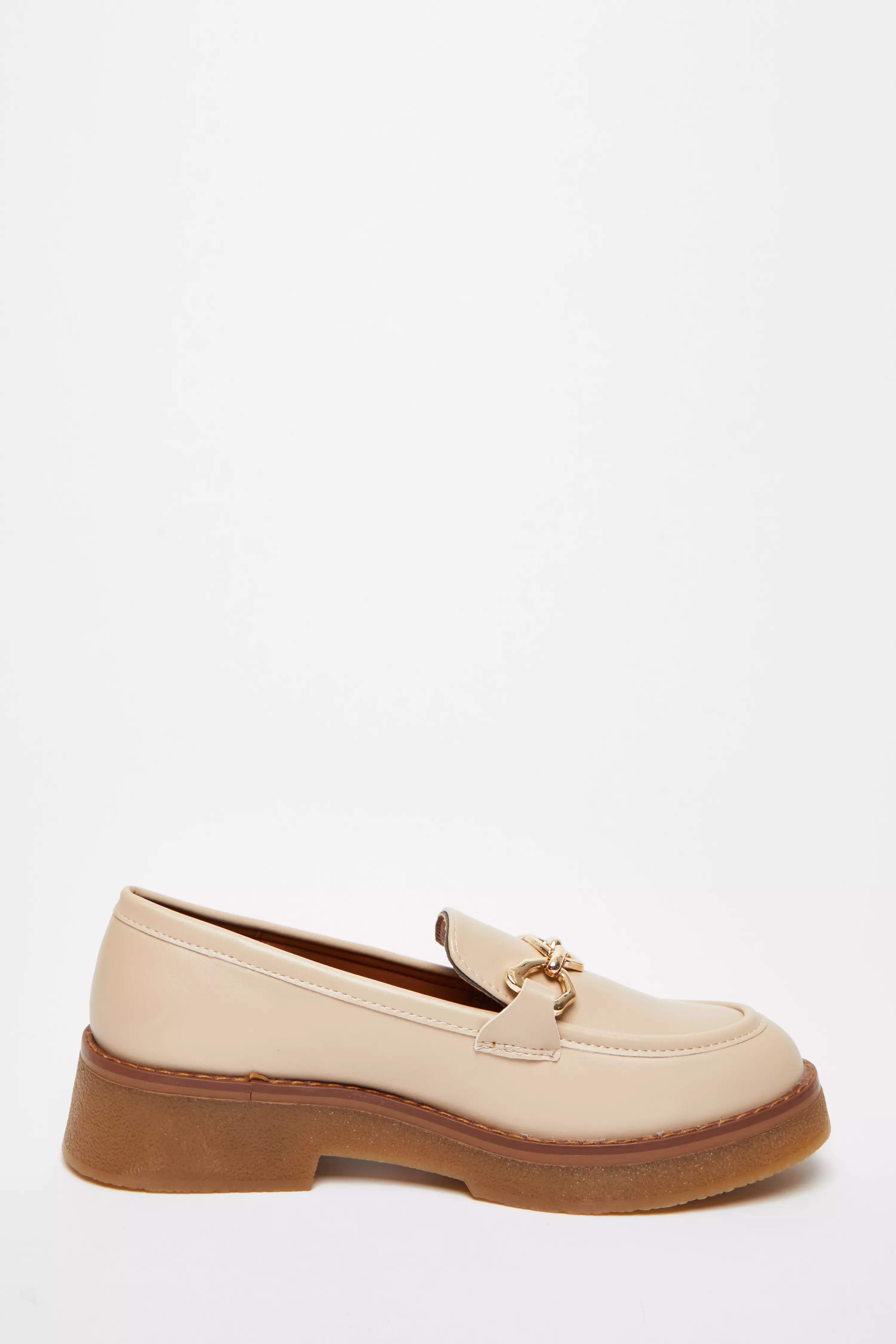 Beige Chunky Patent Loafers