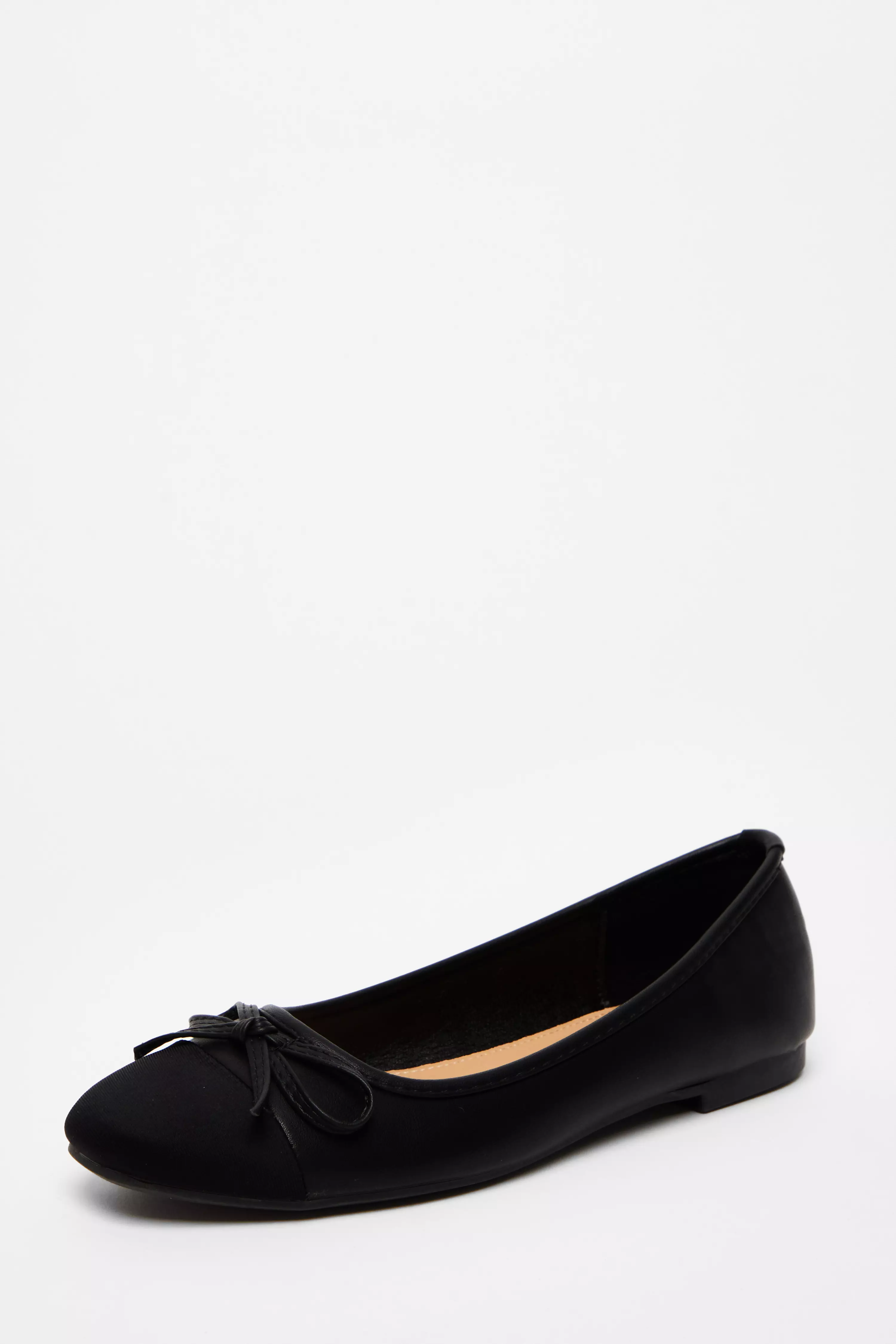 Black Faux Leather Bow Flat Pumps