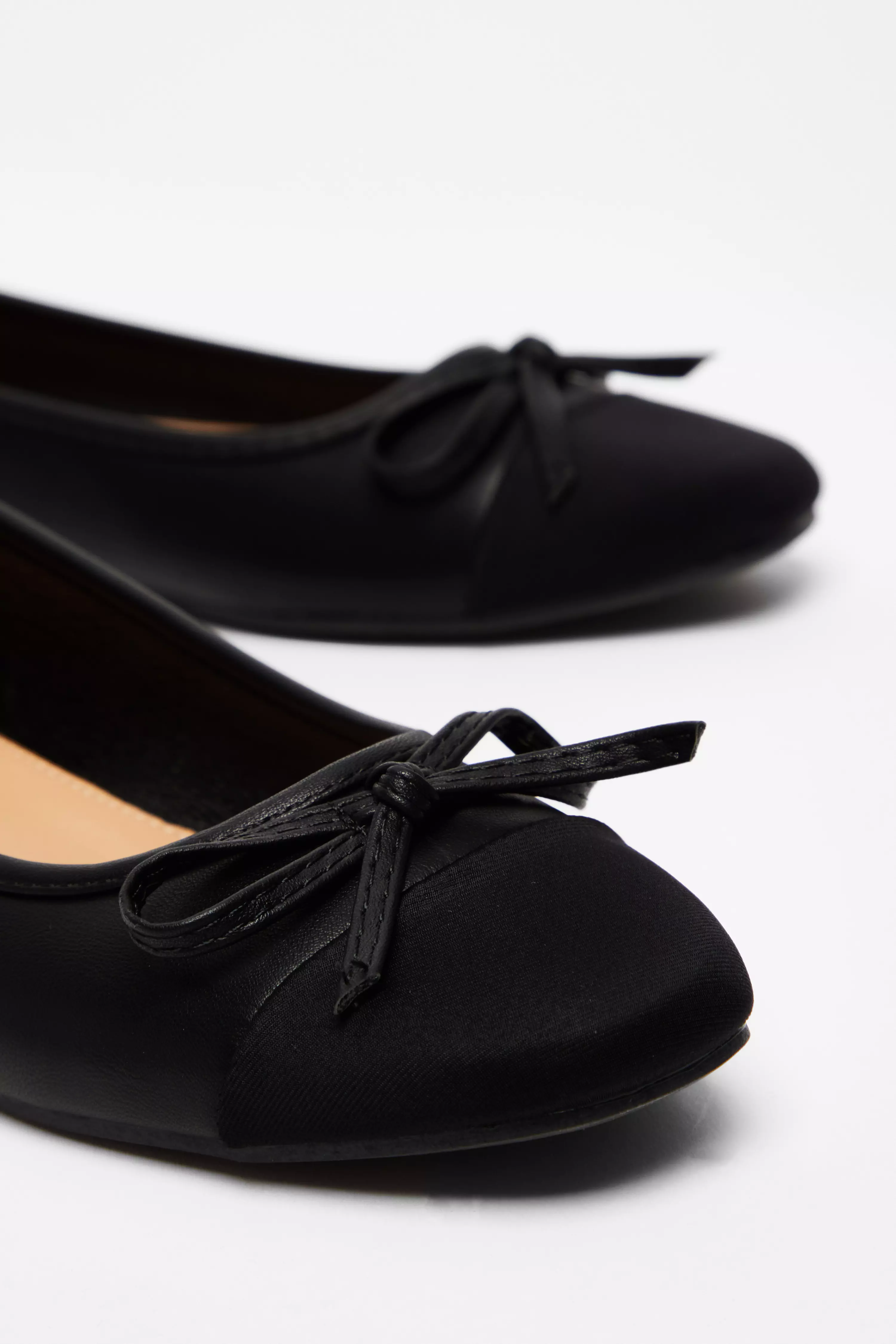 Black Faux Leather Bow Flat Pumps