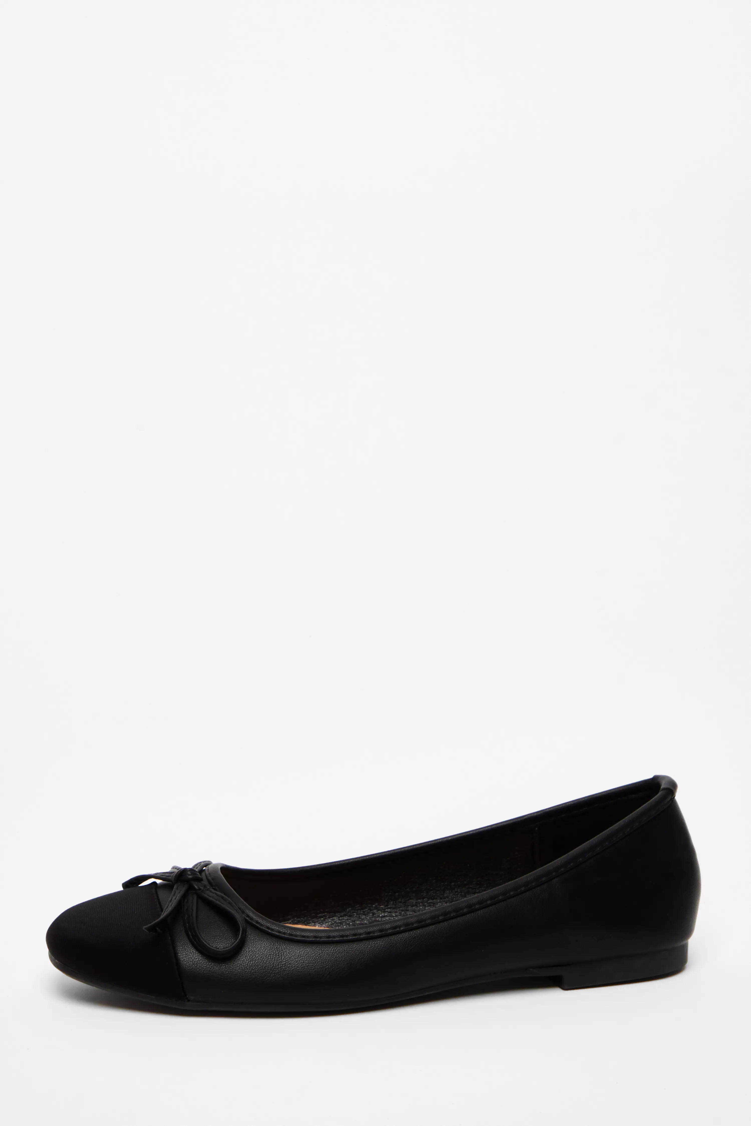 Black Faux Leather Bow Flat Pumps