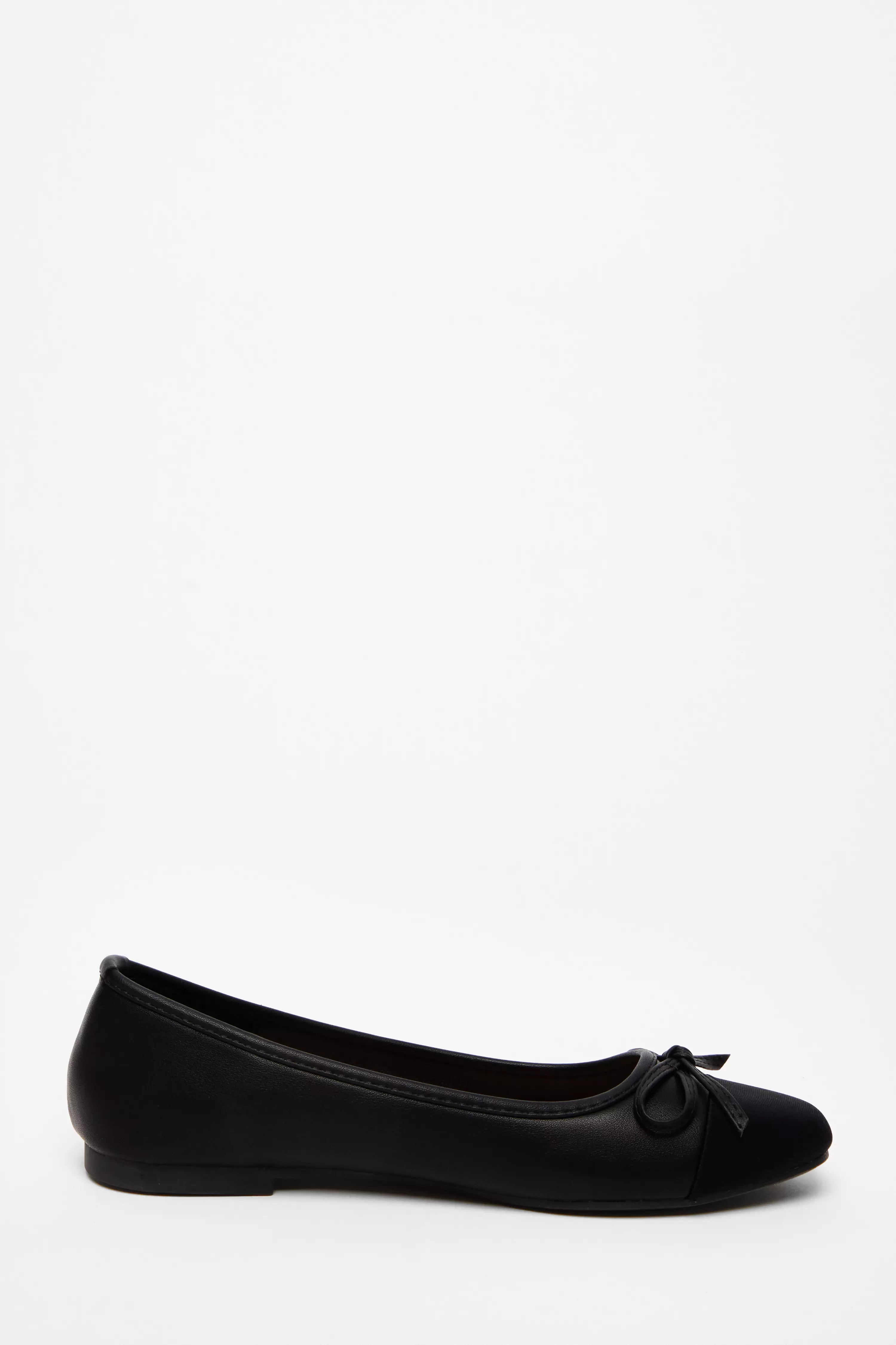 Black Faux Leather Bow Flat Pumps