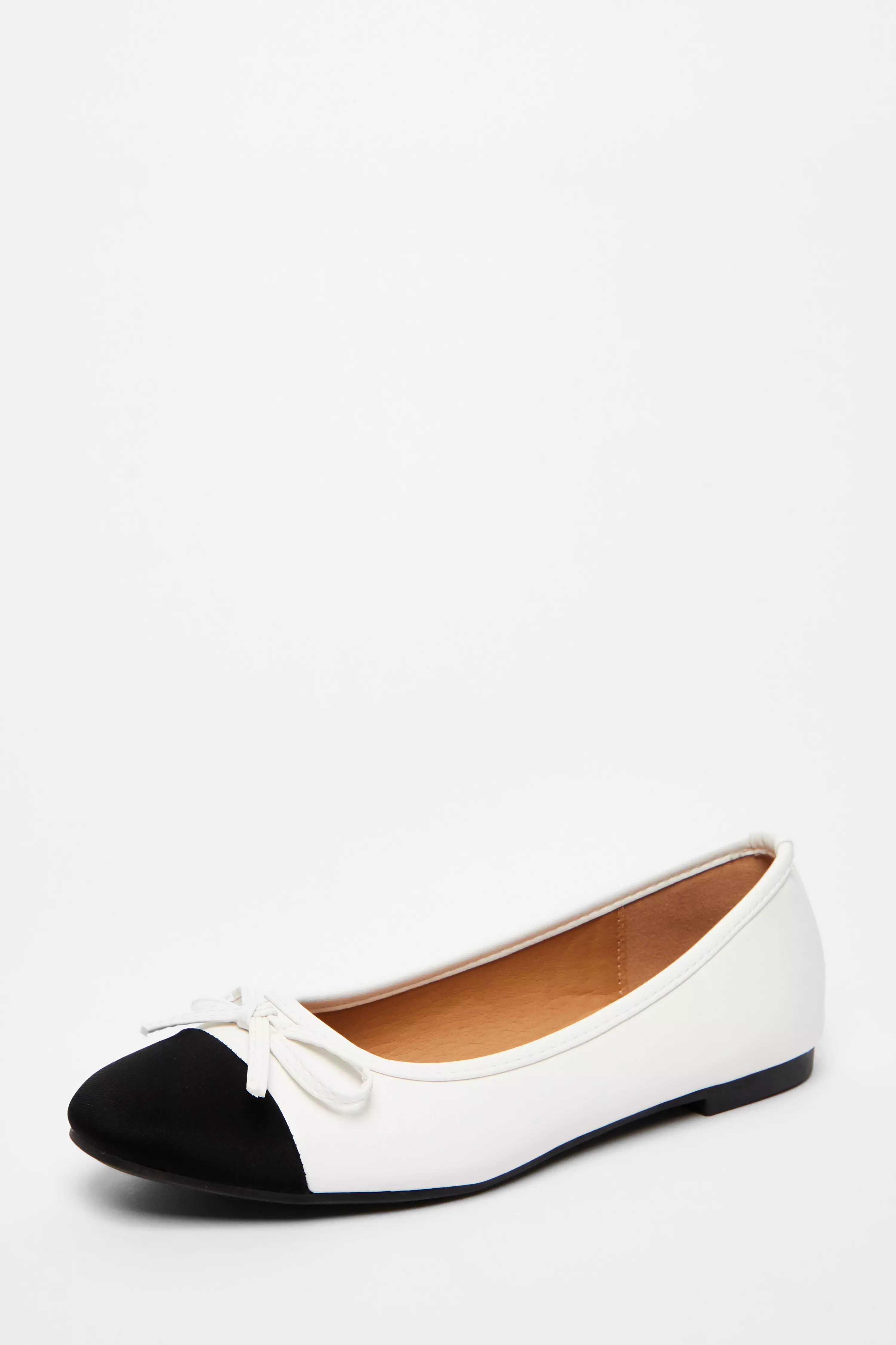 White Faux Leather Bow Flat Pumps