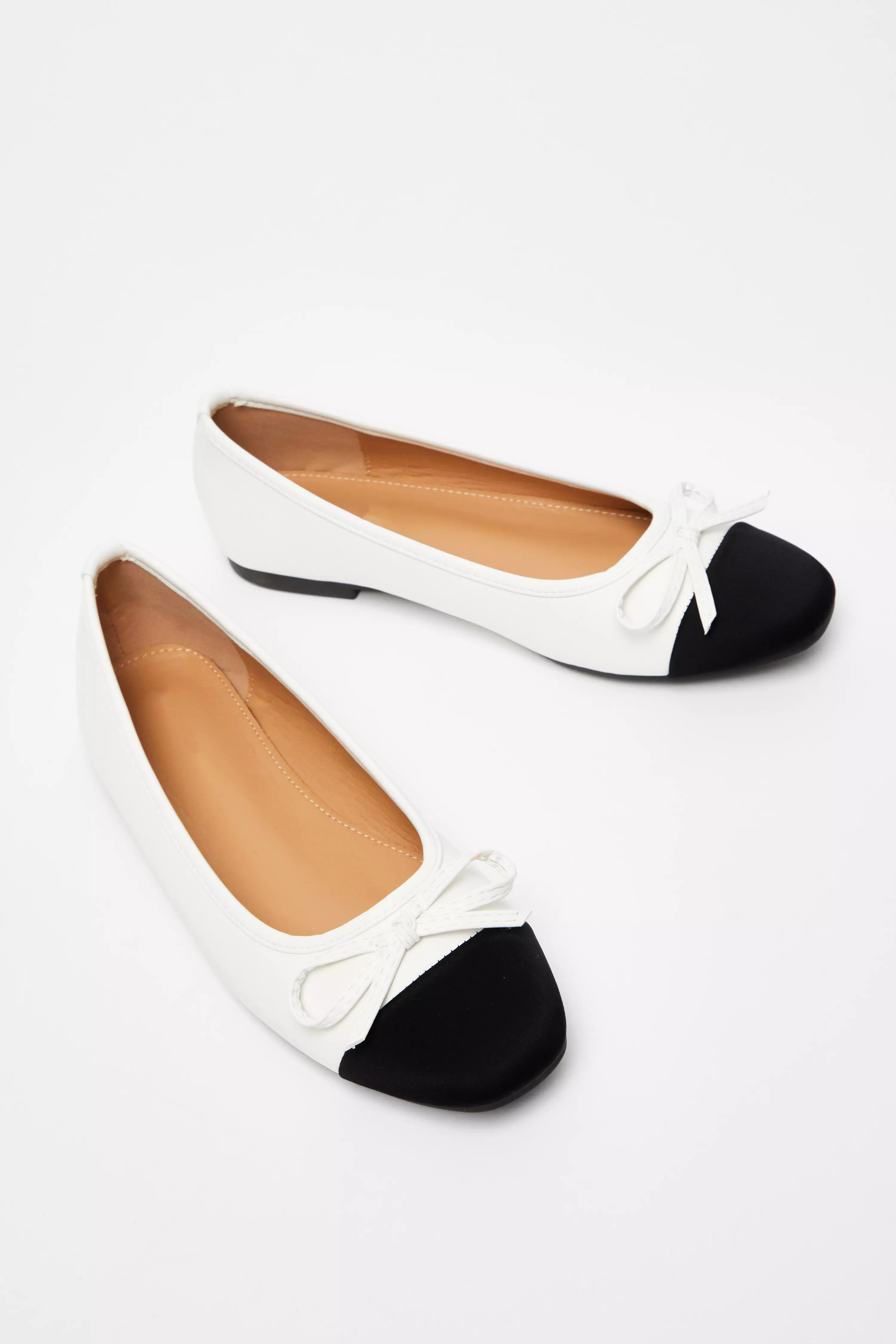 White Faux Leather Bow Flat Pumps