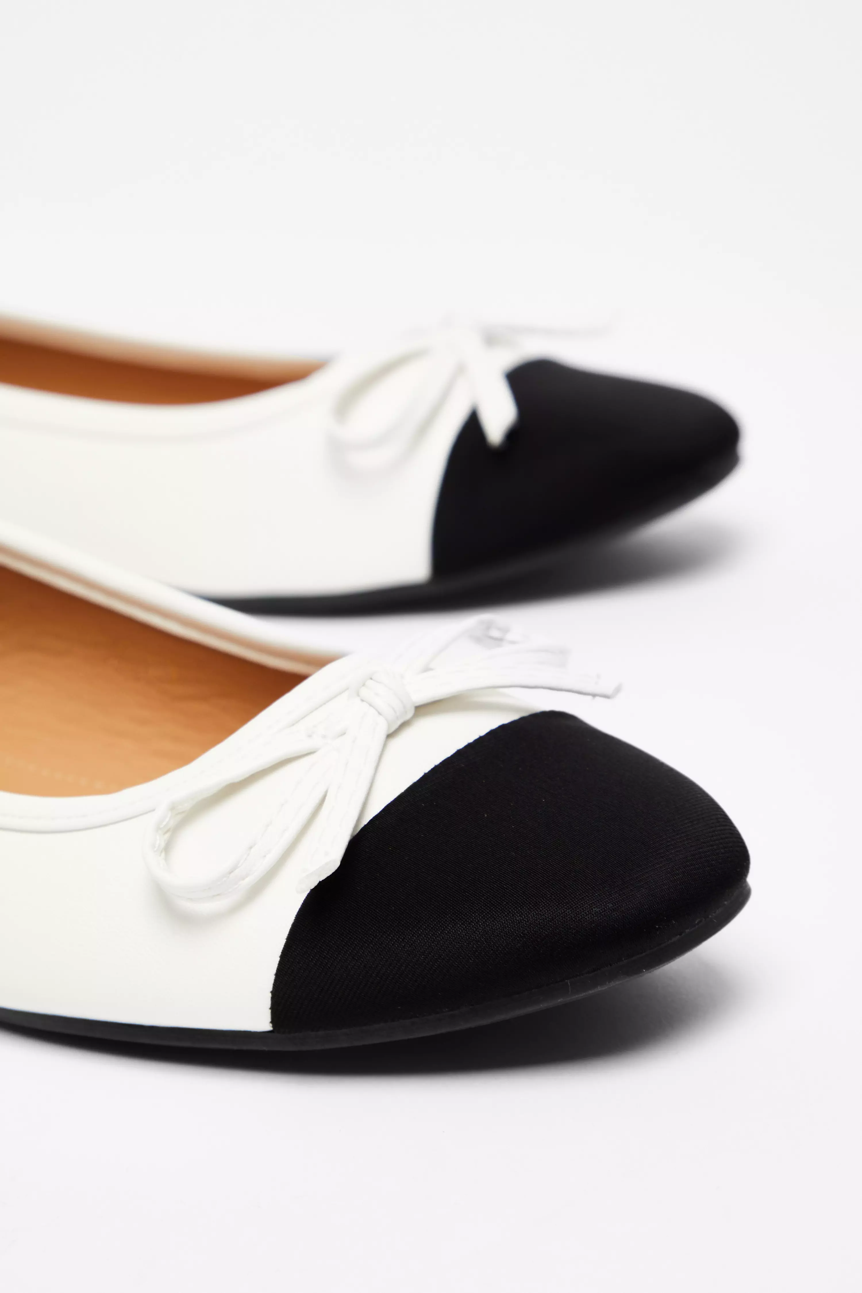 White Faux Leather Bow Flat Pumps