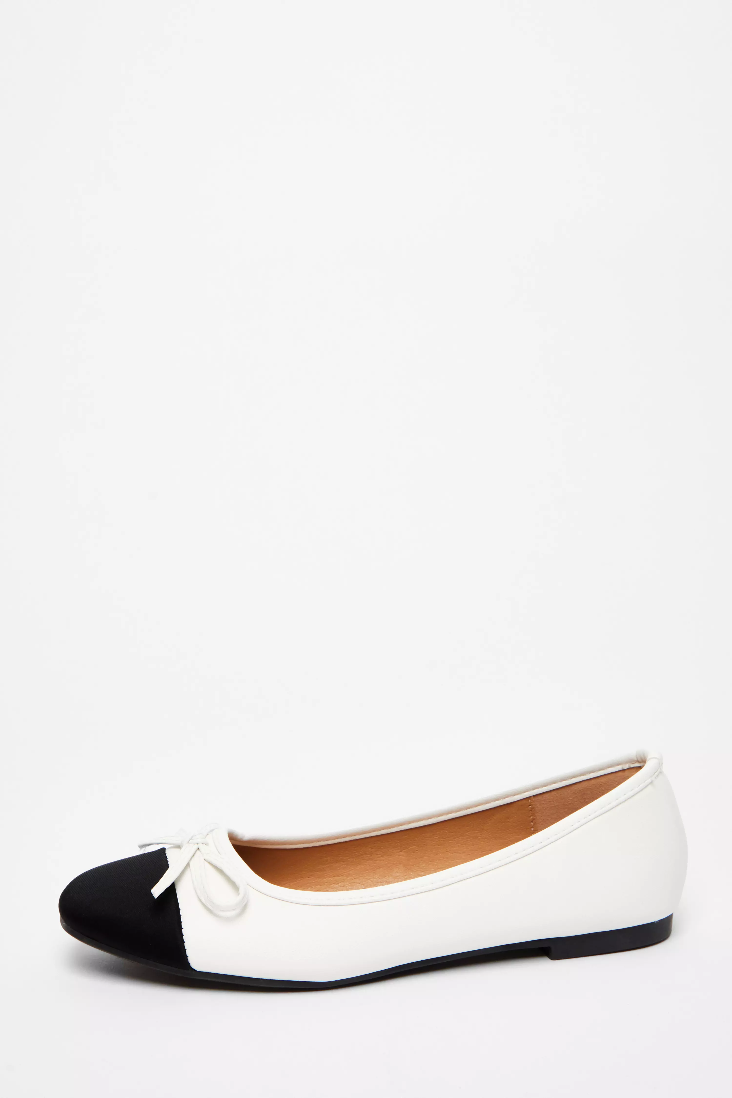 White Faux Leather Bow Flat Pumps