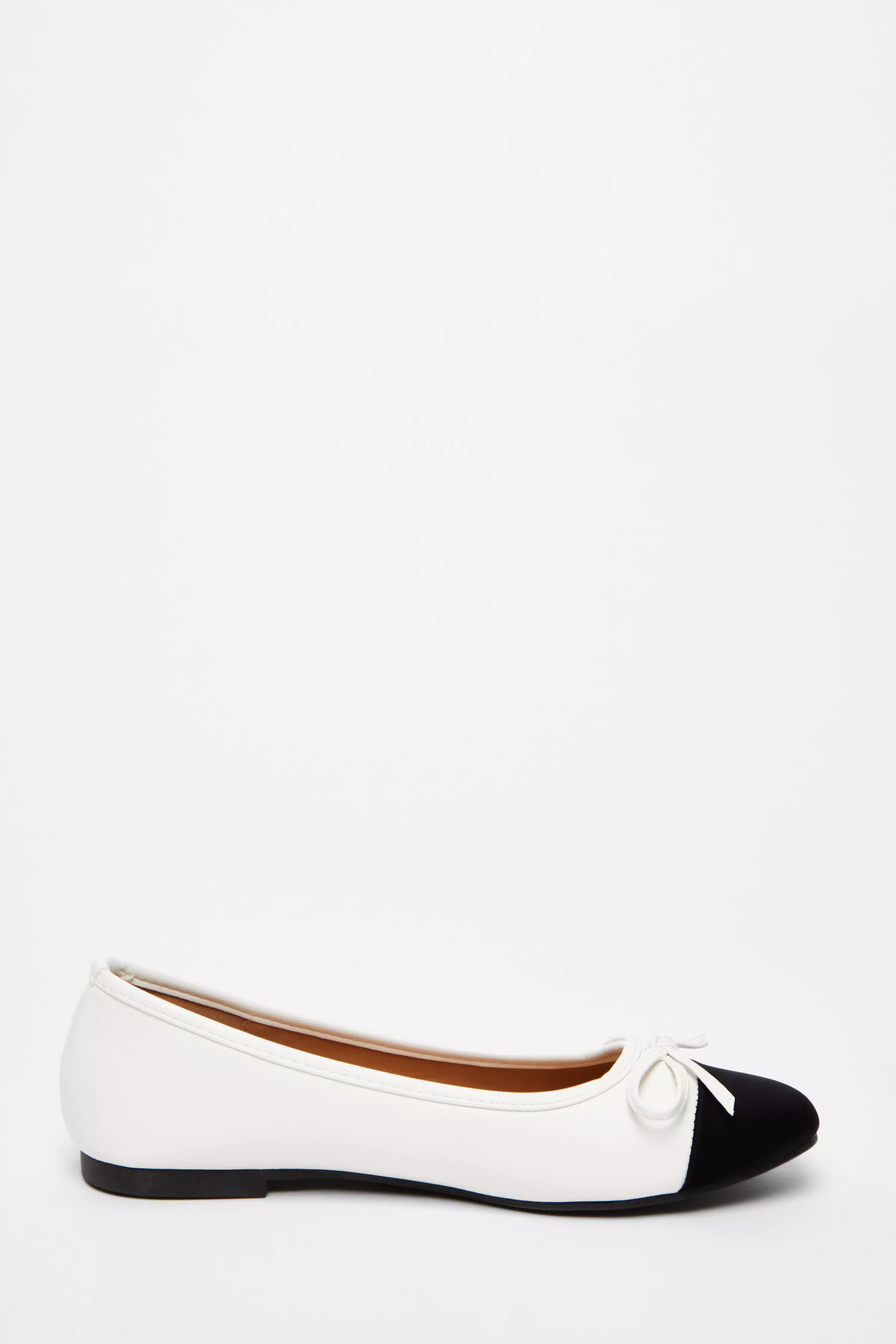 White Faux Leather Bow Flat Pumps