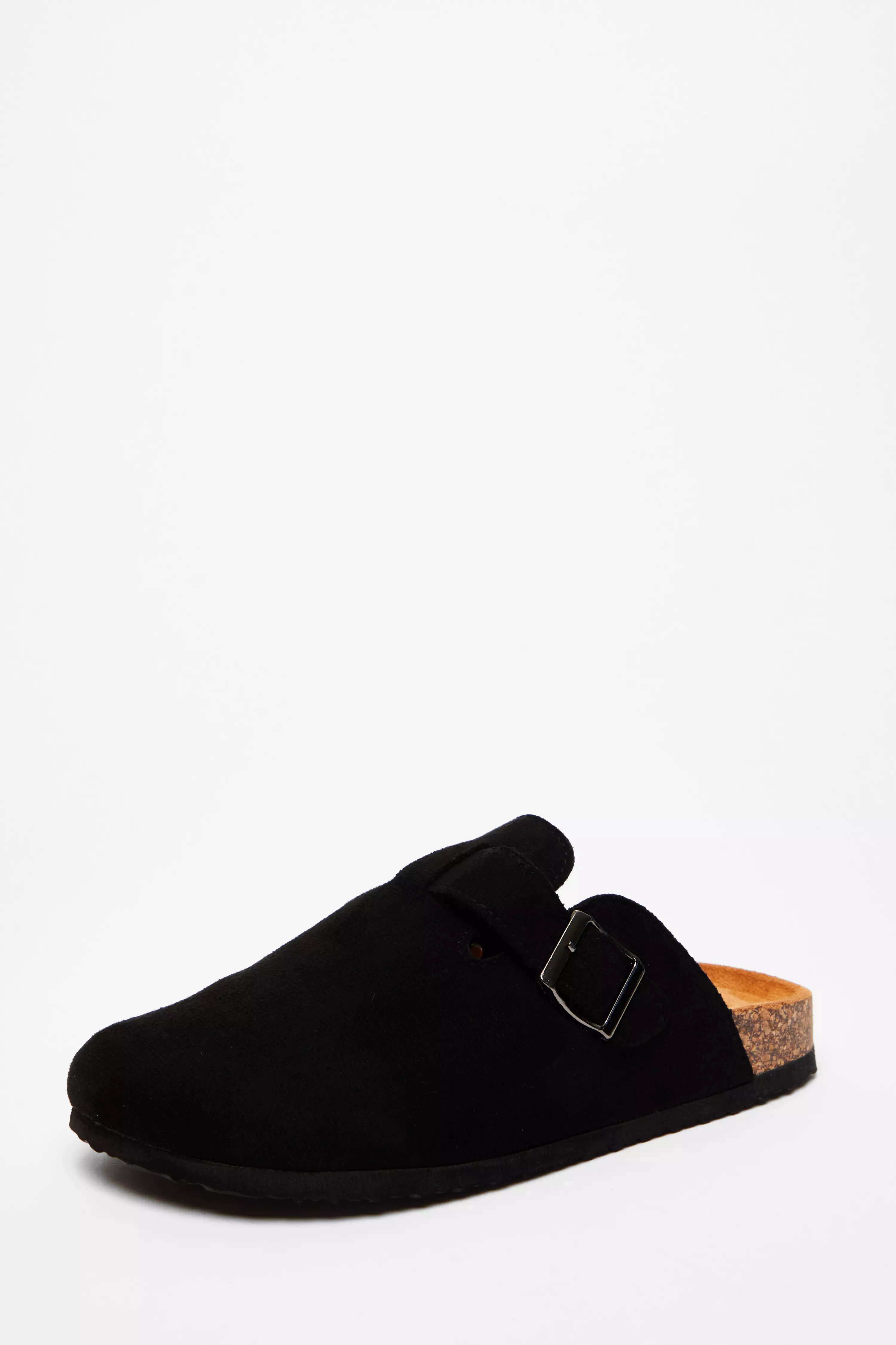 Black Faux Suede Mules