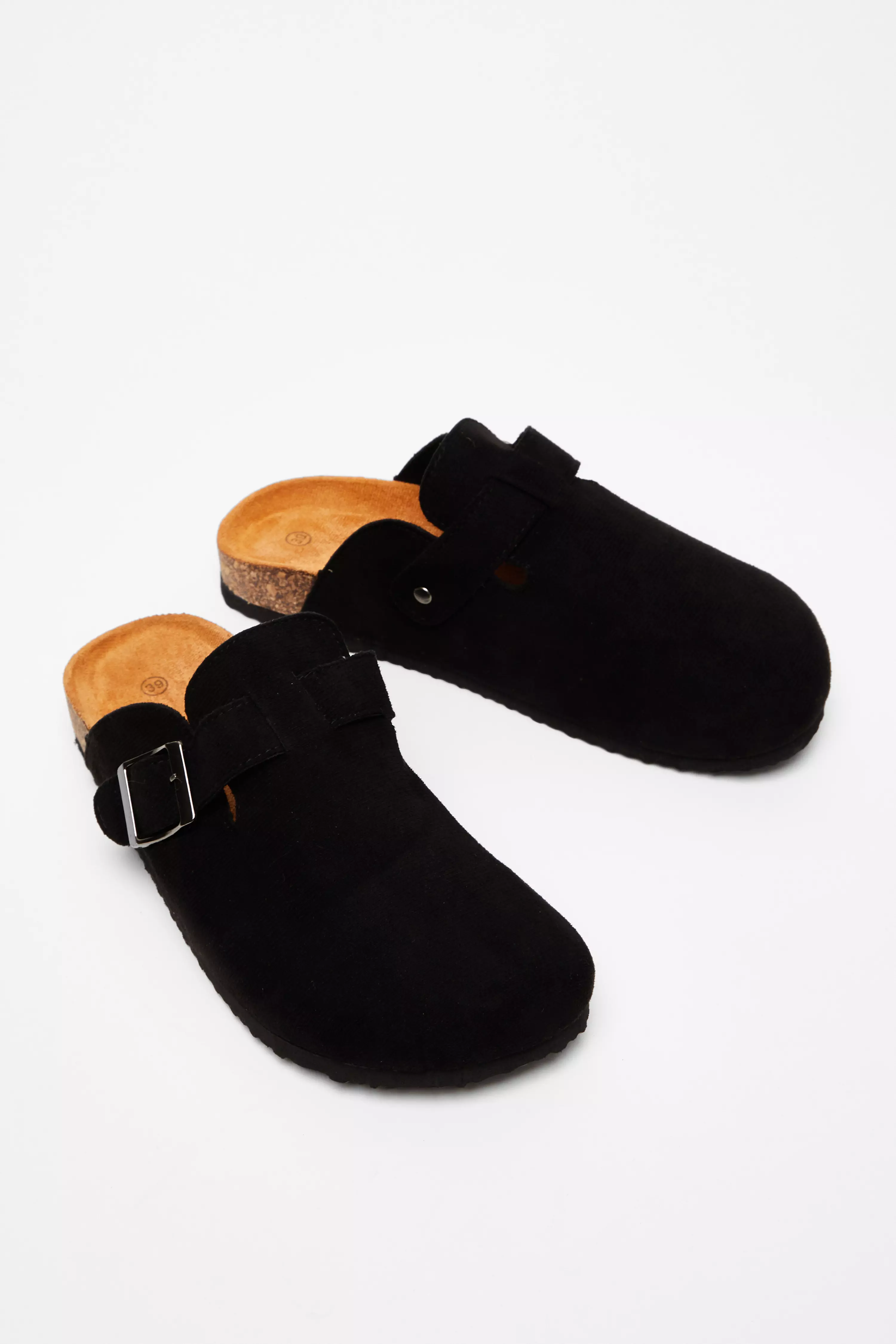 Black Faux Suede Mules