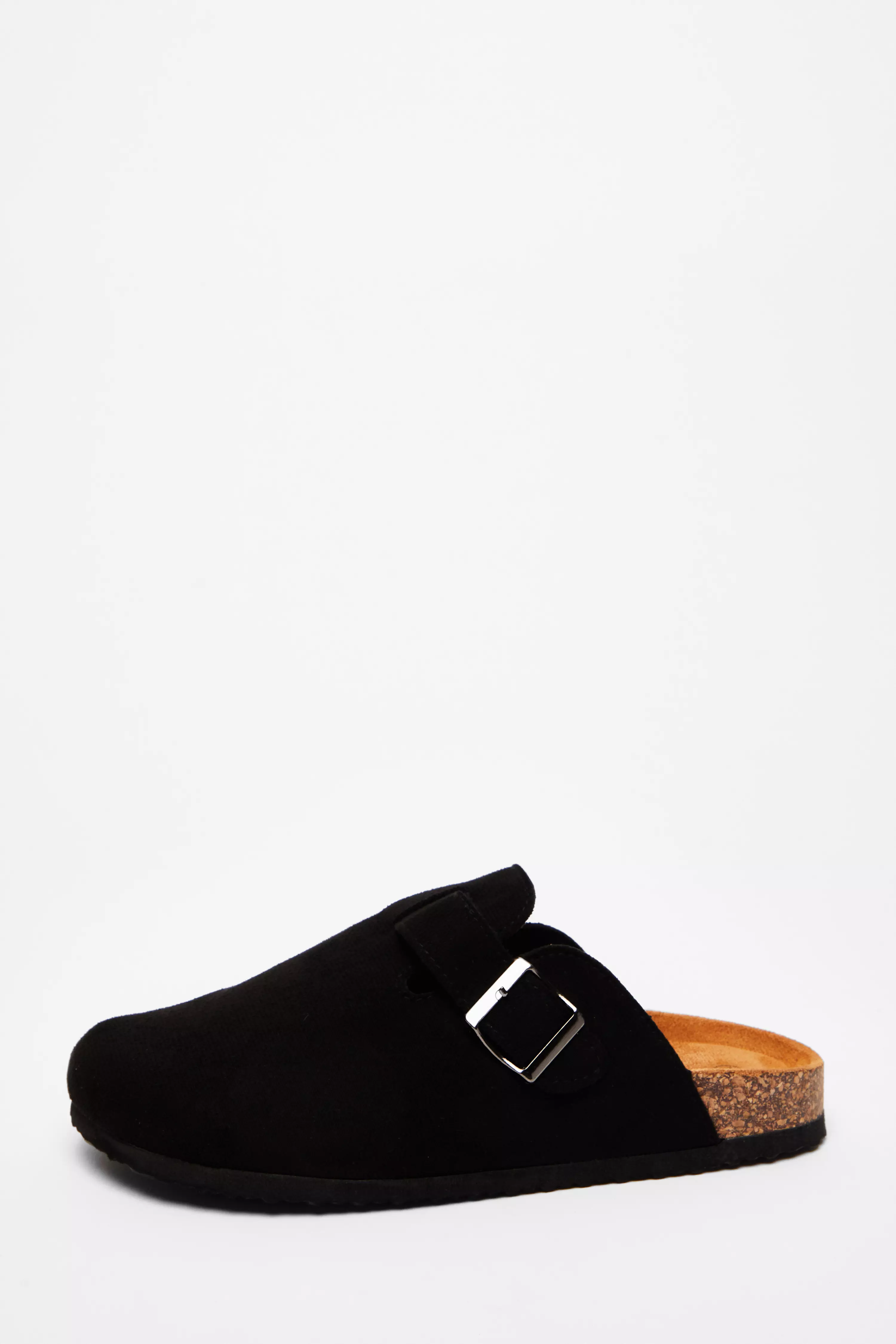 Black Faux Suede Mules