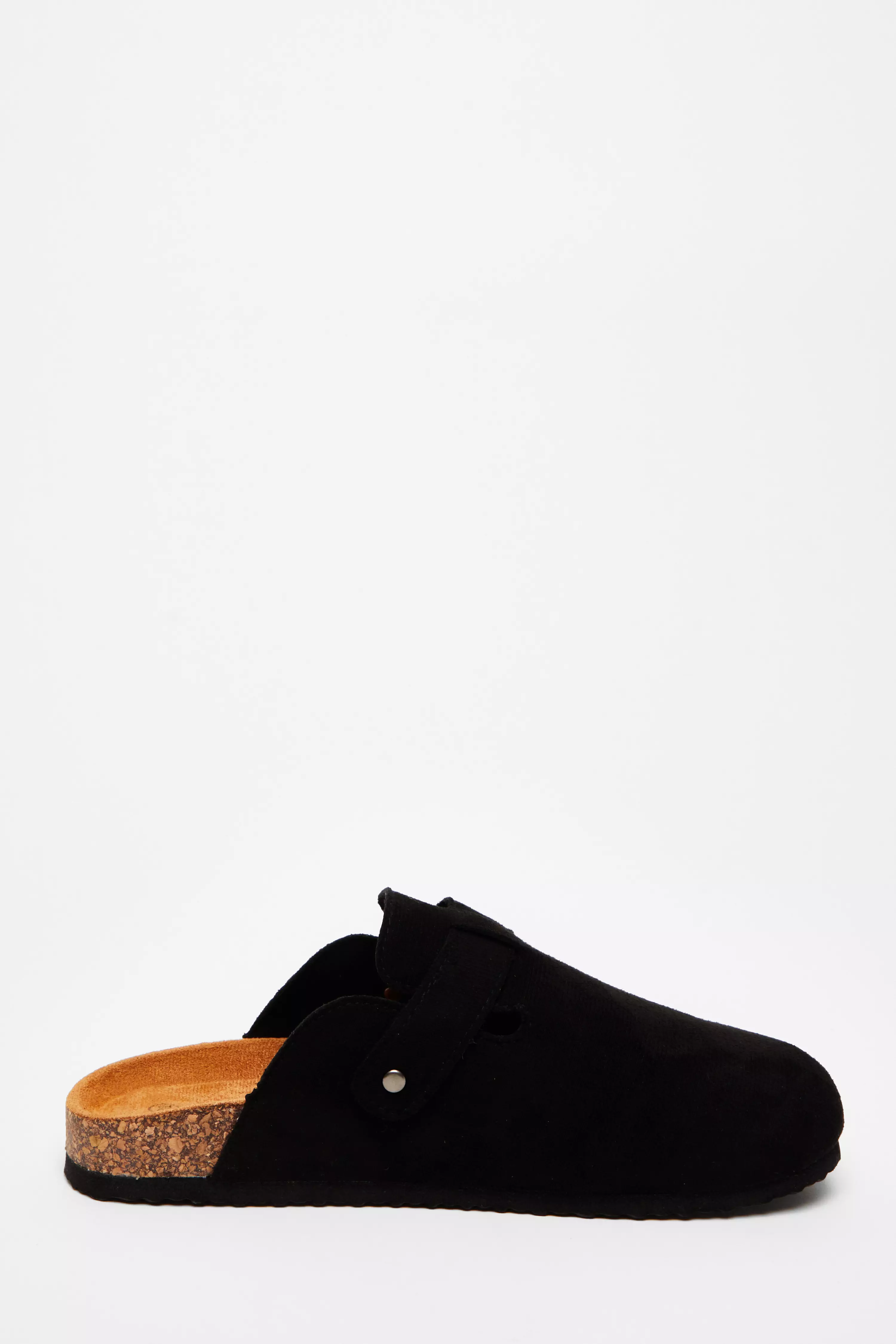 Black Faux Suede Mules