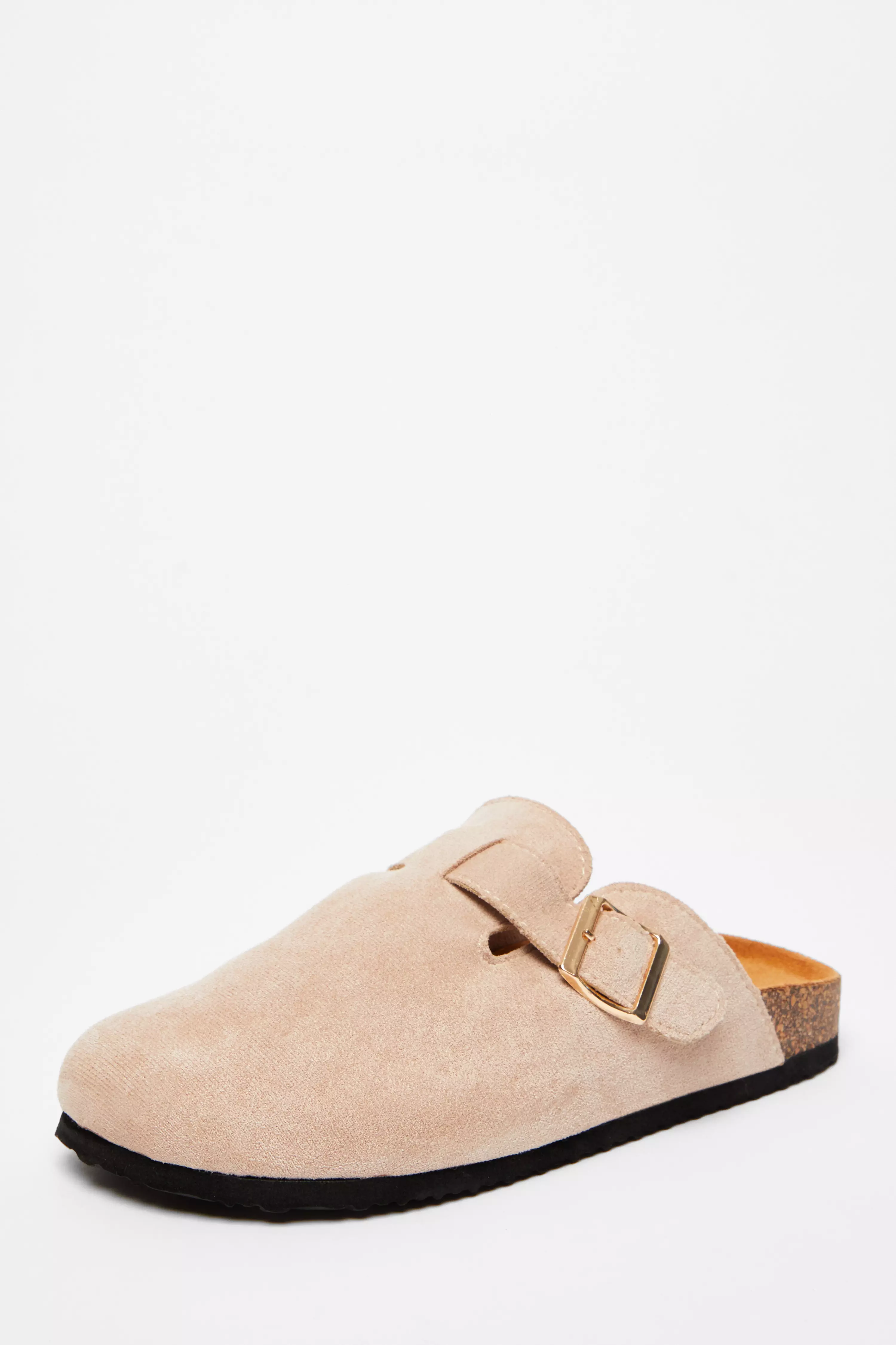 Beige Faux Suede Mules