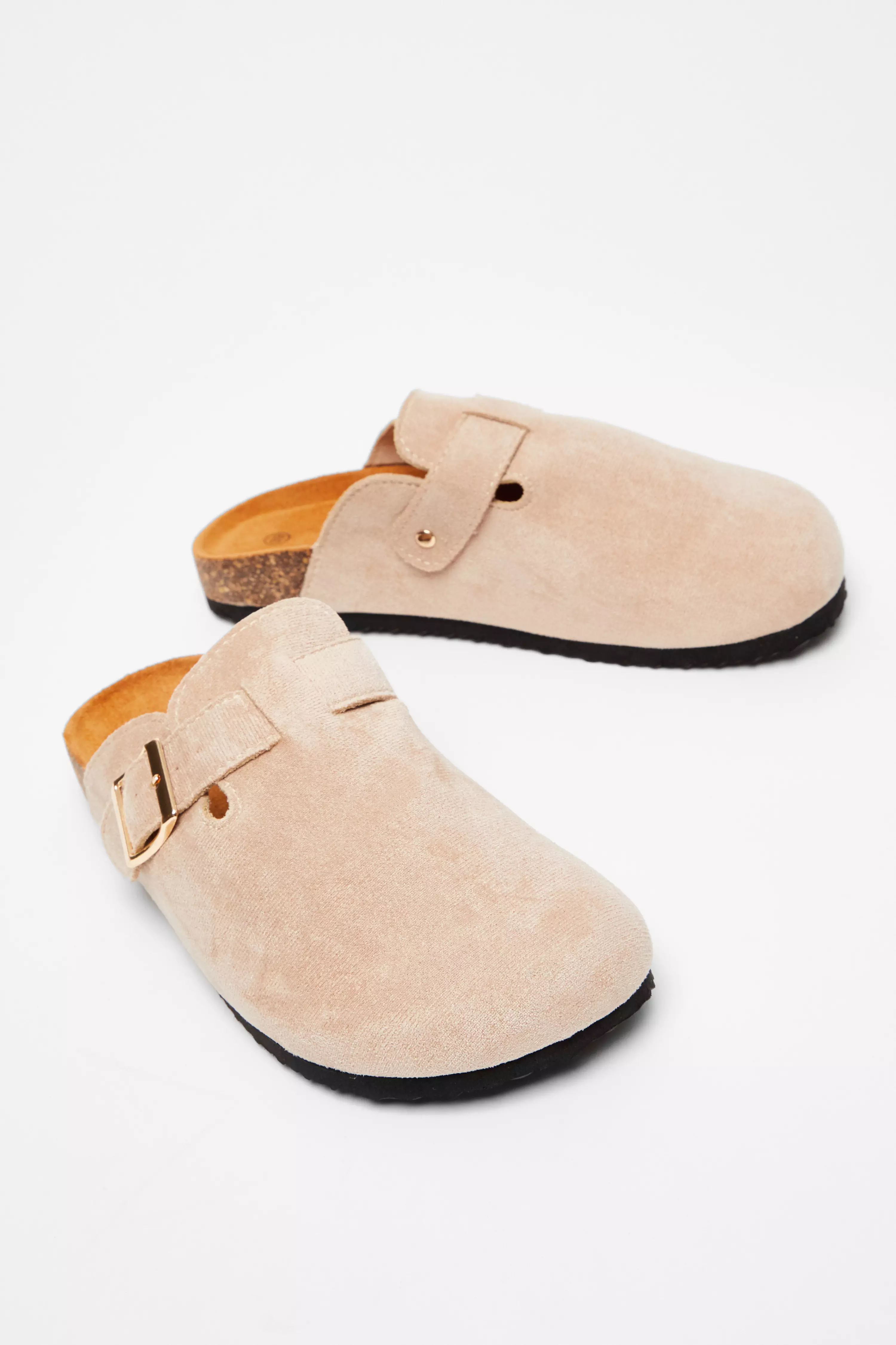 Beige Faux Suede Mules