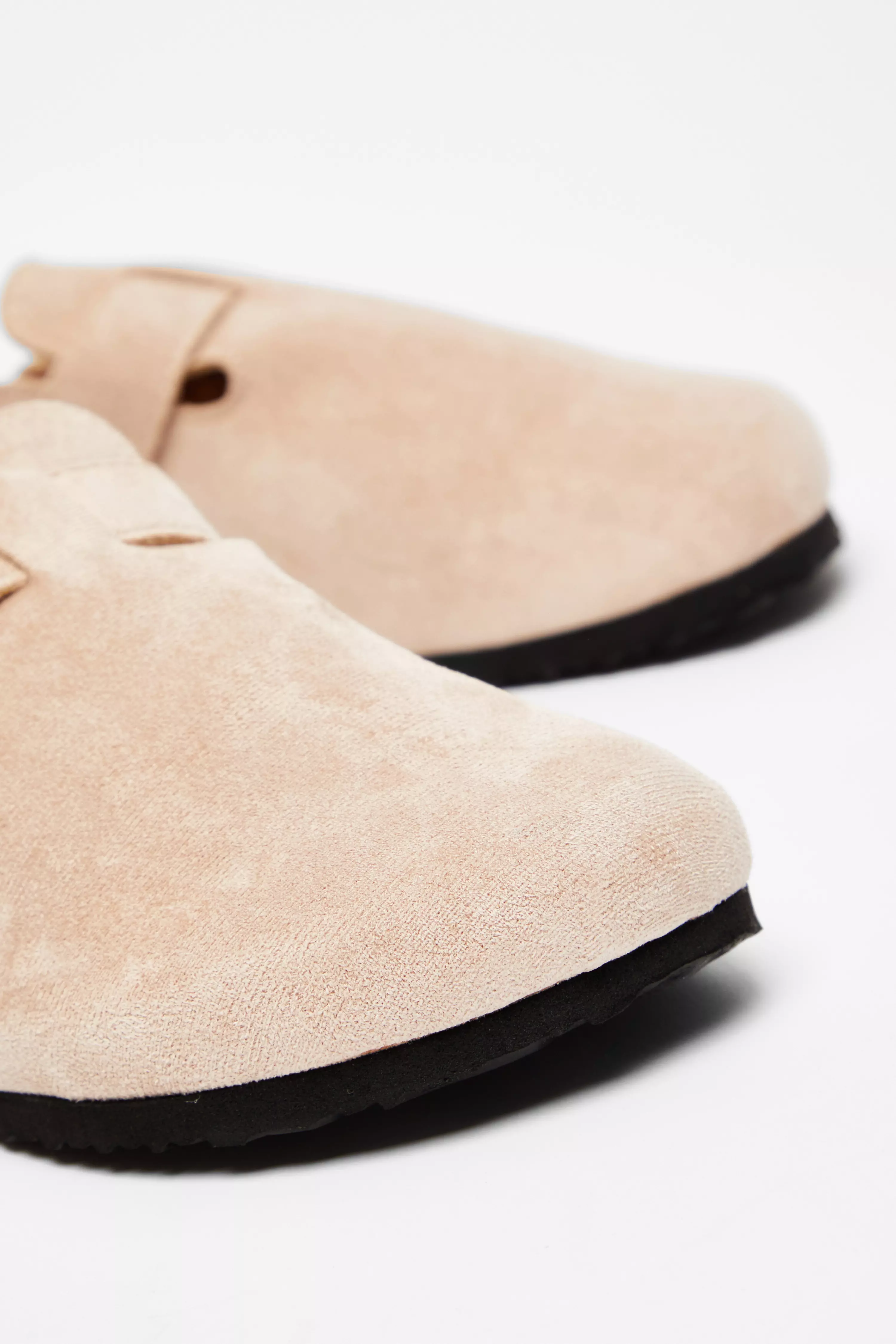 Beige Faux Suede Mules