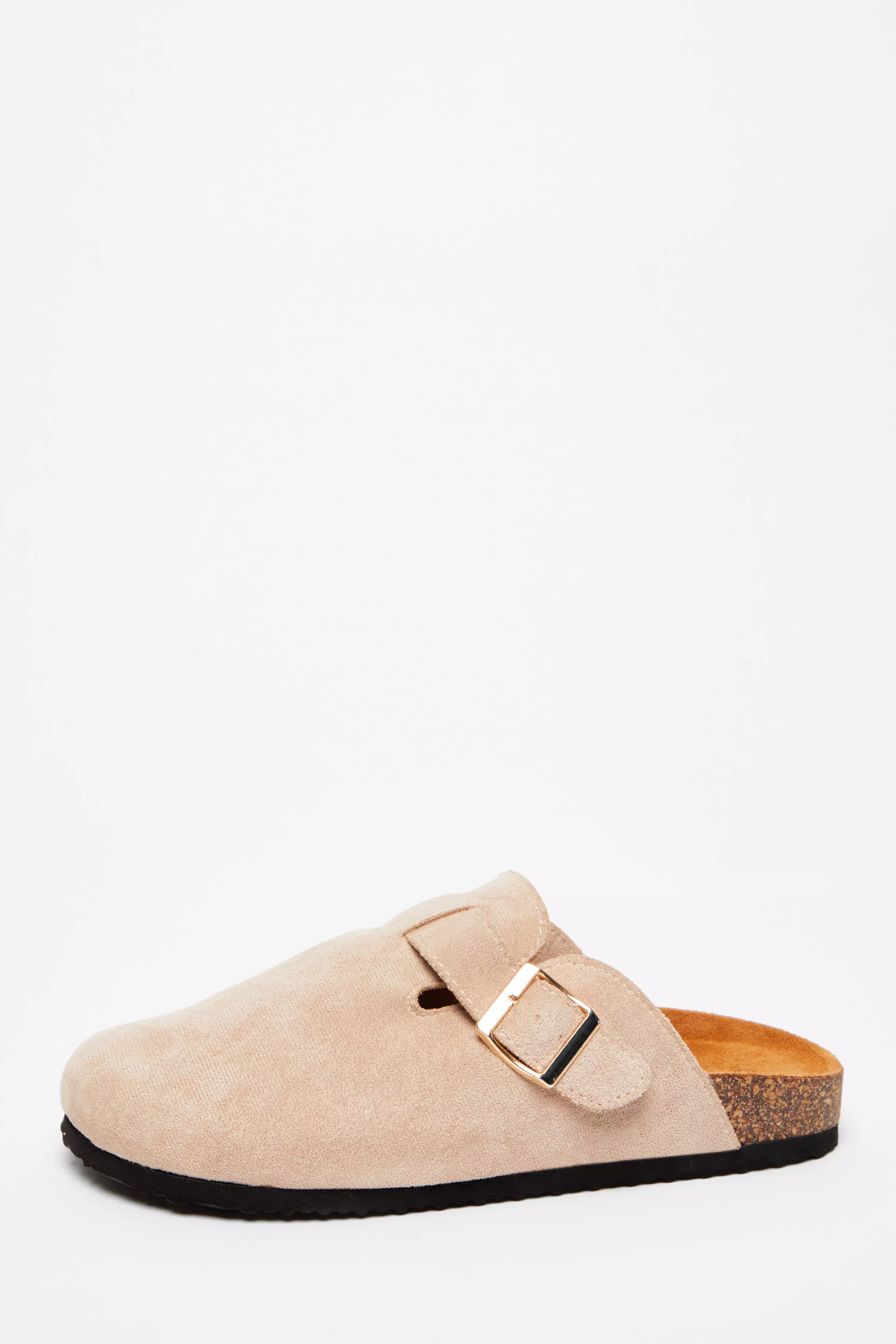 Beige Faux Suede Mules