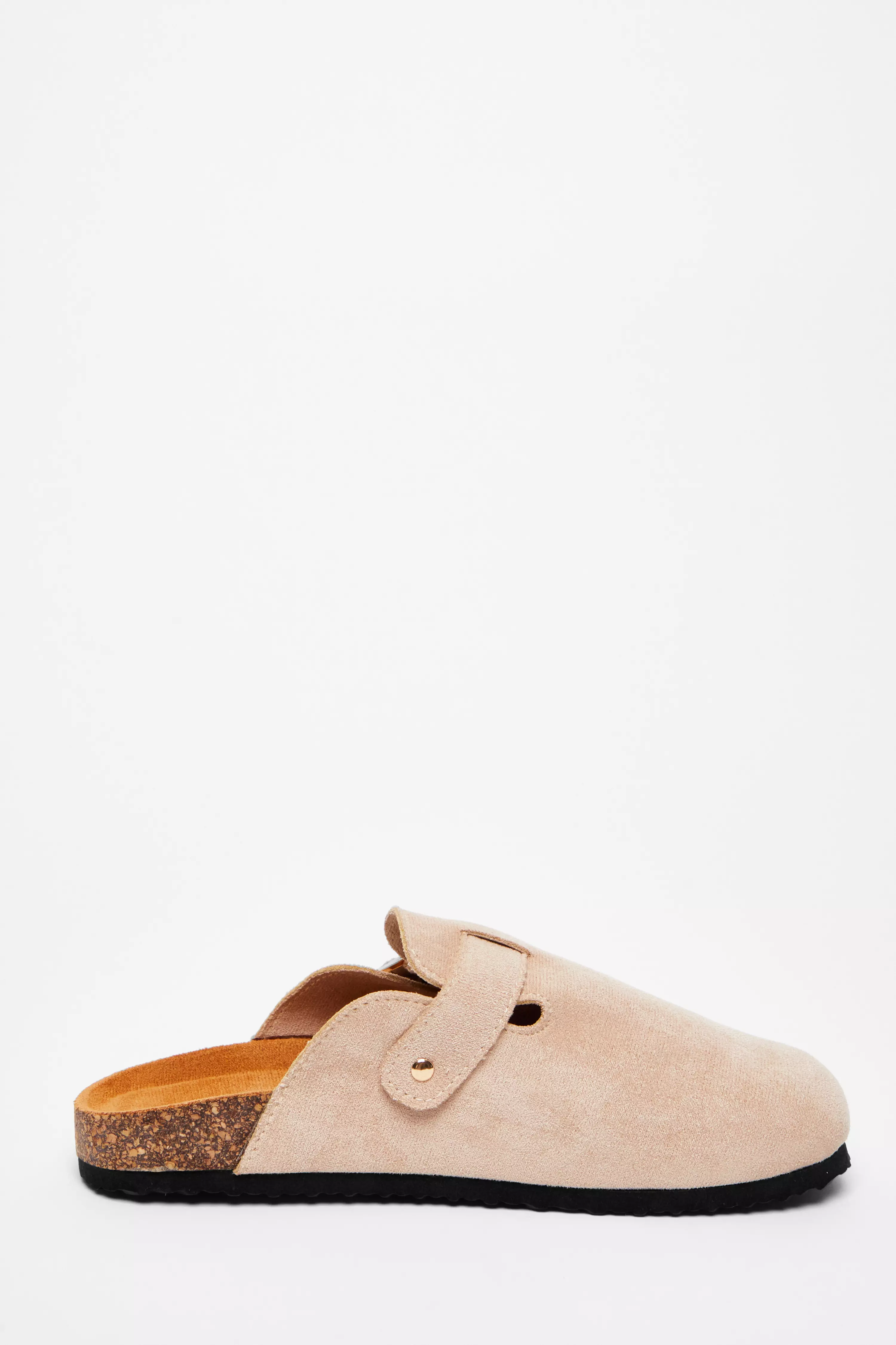 Beige Faux Suede Mules