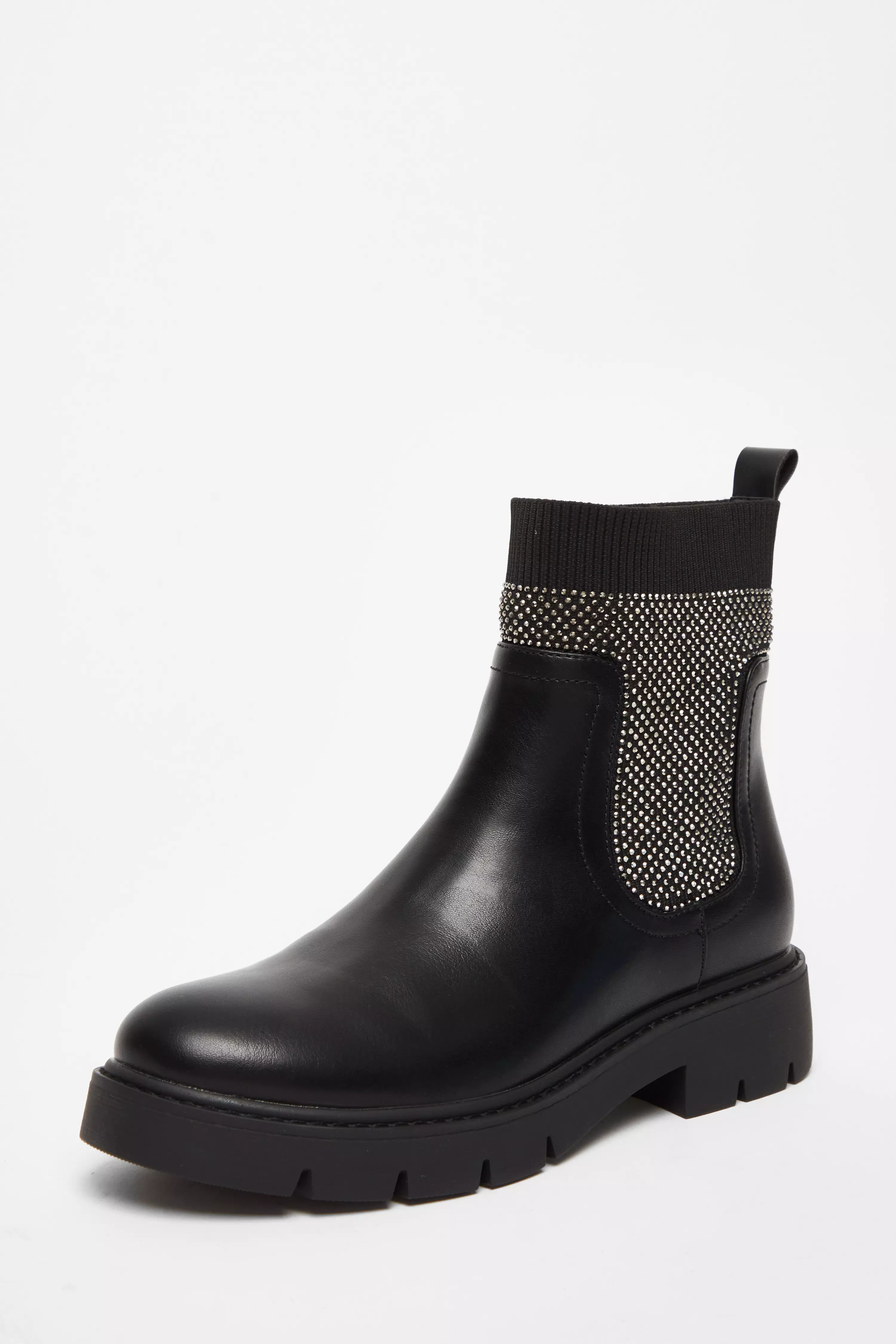 Black Embellished Chunky Ankle Boots