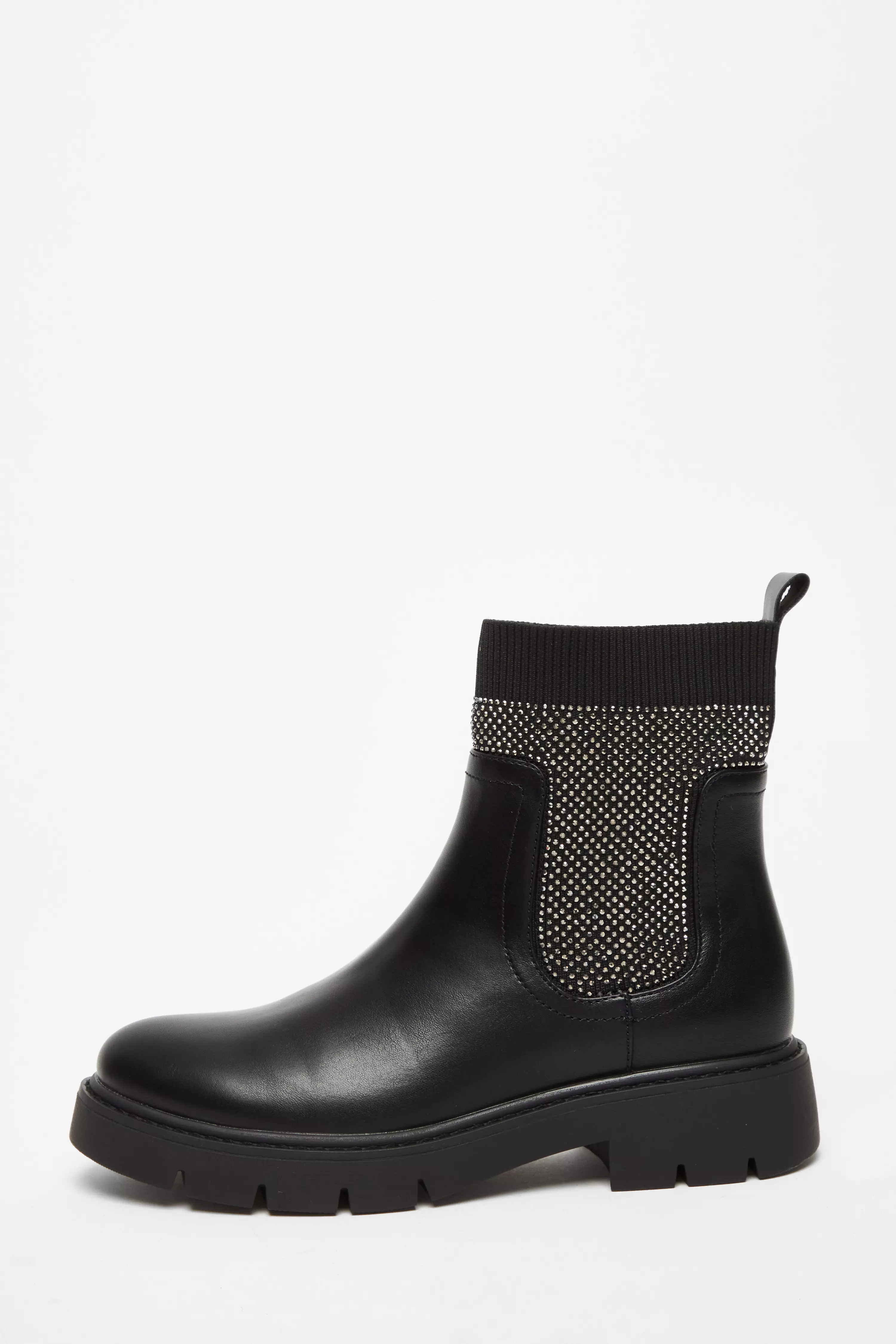 Black Embellished Chunky Ankle Boots