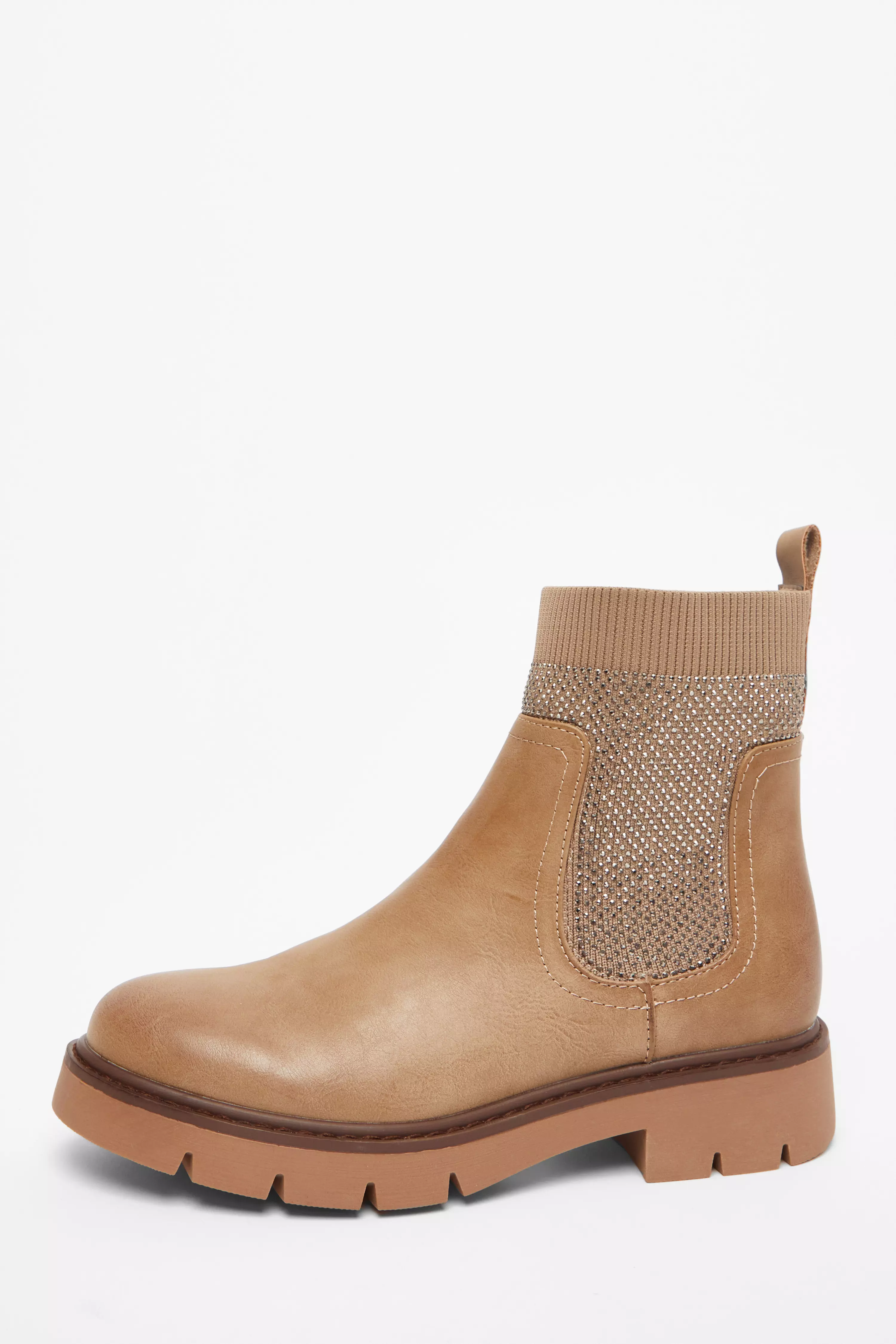 Taupe Embellished Chunky Ankle Boots